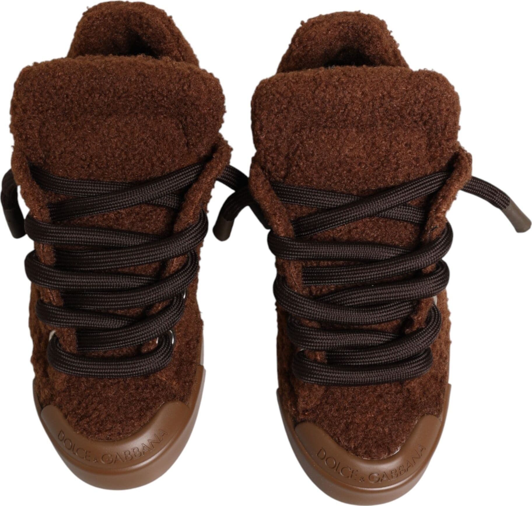 Dolce & Gabbana Brown Faux Shearling Low Top Sneakers Shoes - 2