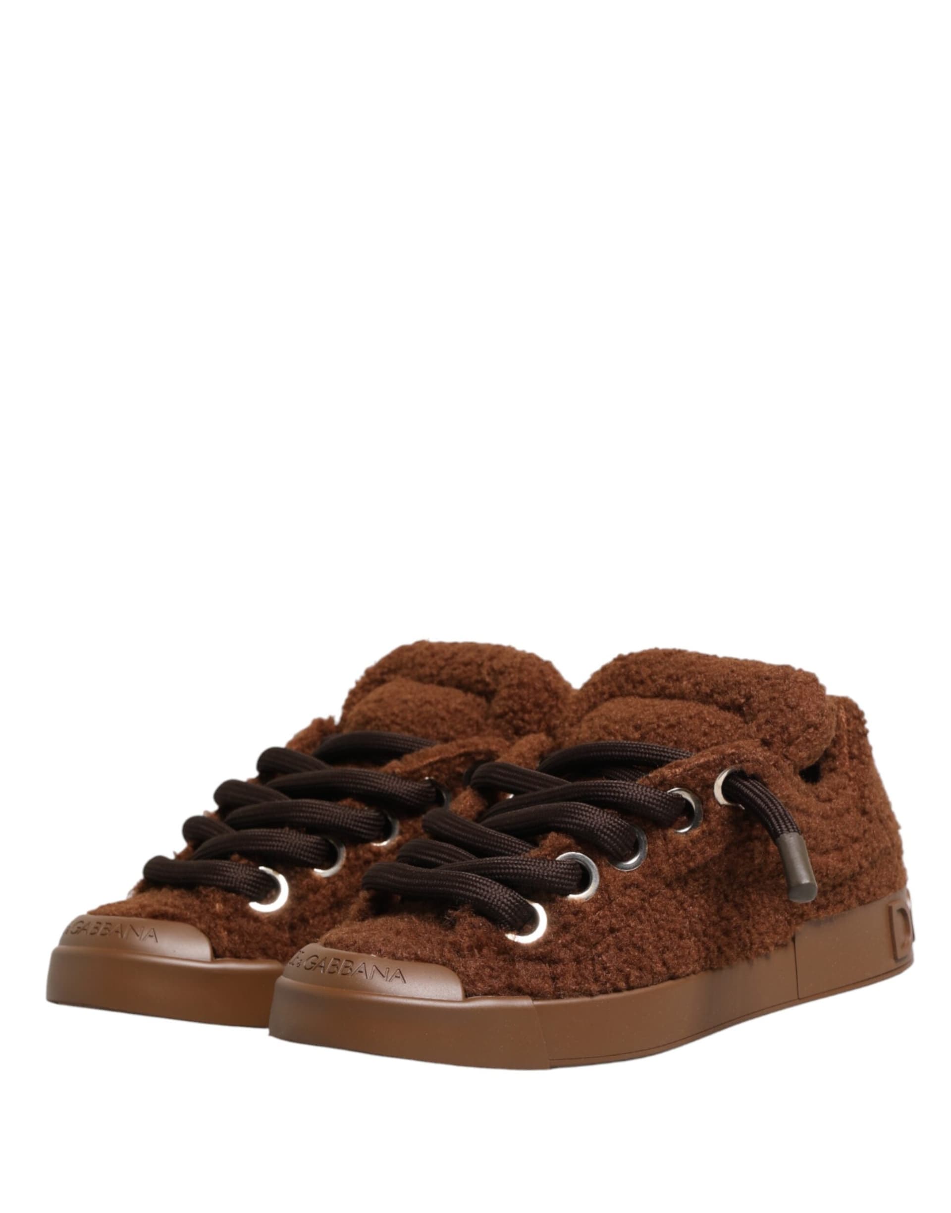 Dolce & Gabbana Brown Faux Shearling Low Top Sneakers Shoes - 3