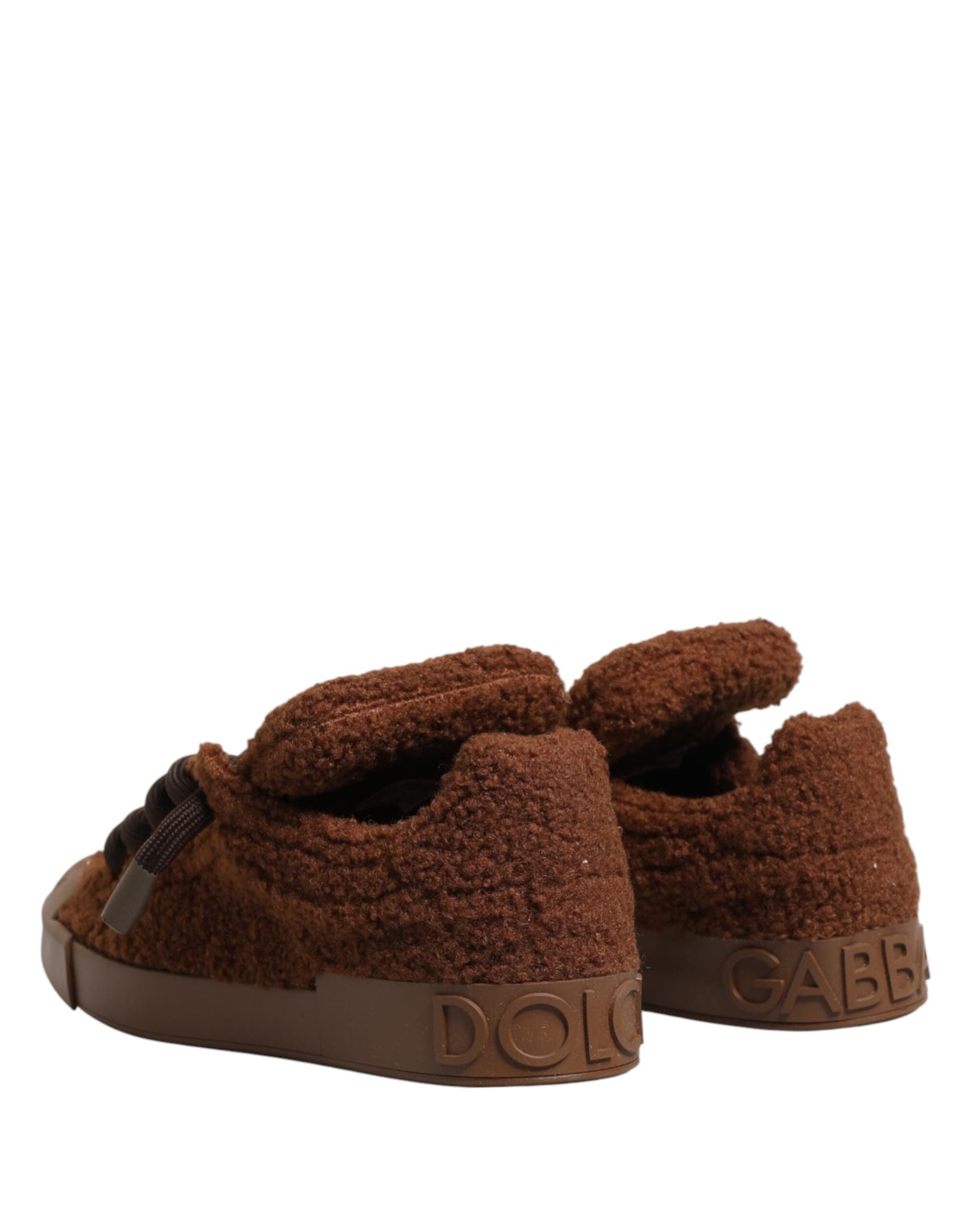 Dolce & Gabbana Brown Faux Shearling Low Top Sneakers Shoes - 4