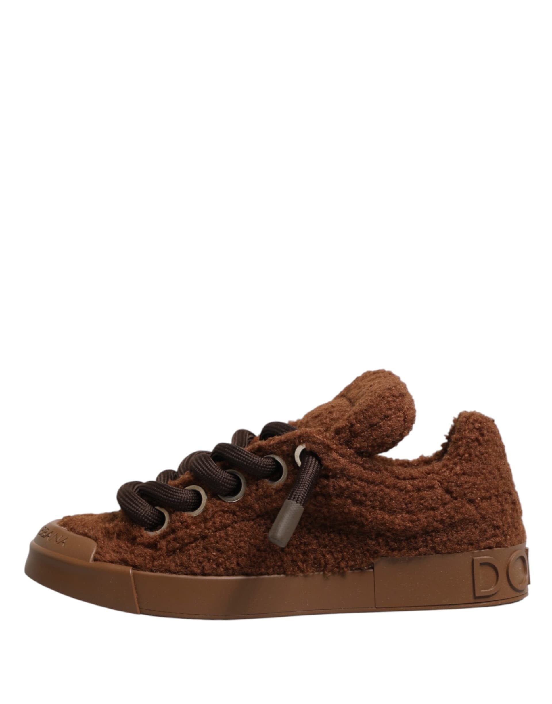 Dolce & Gabbana Brown Faux Shearling Low Top Sneakers Shoes - 5
