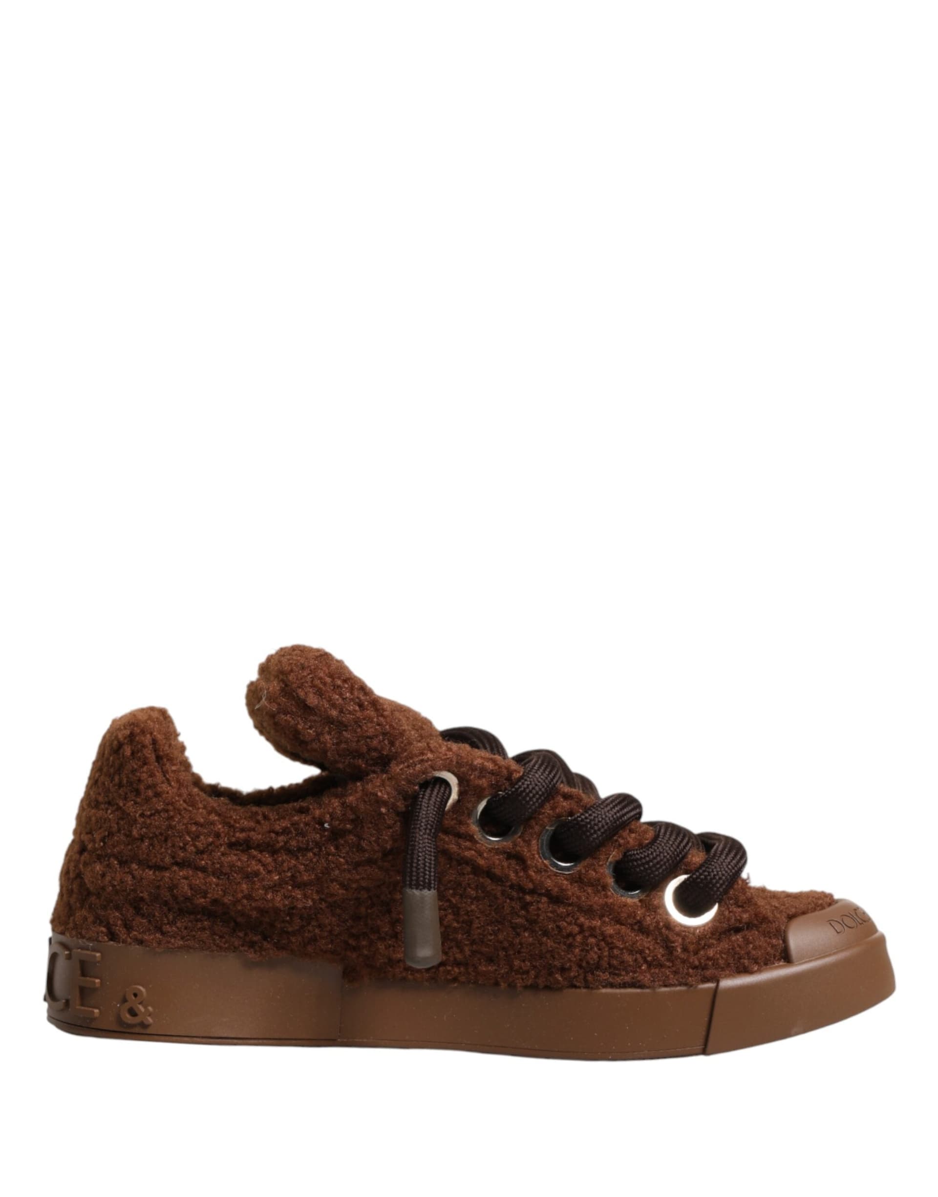 Dolce & Gabbana Brown Faux Shearling Low Top Sneakers Shoes - 7
