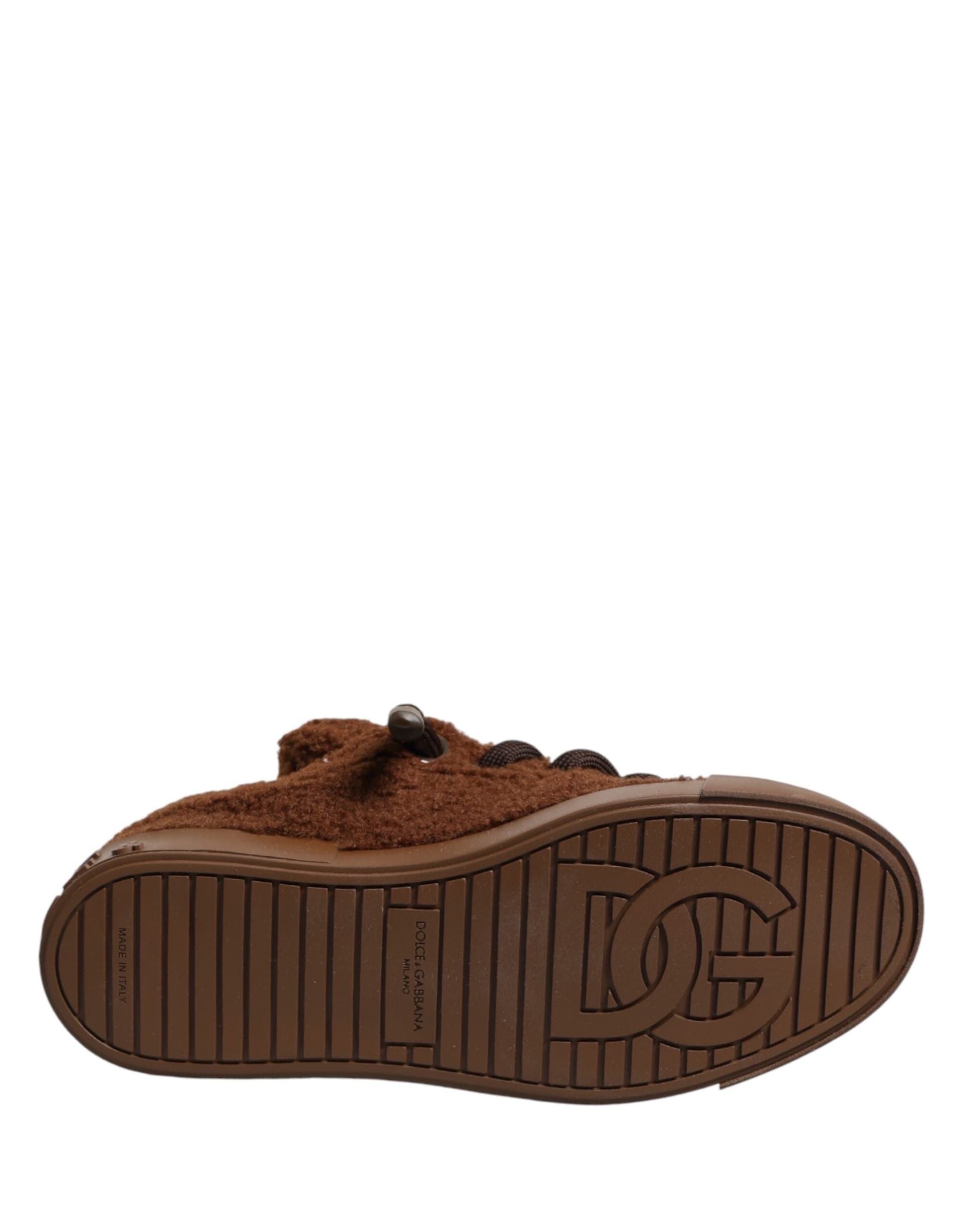 Dolce & Gabbana Brown Faux Shearling Low Top Sneakers Shoes - 8