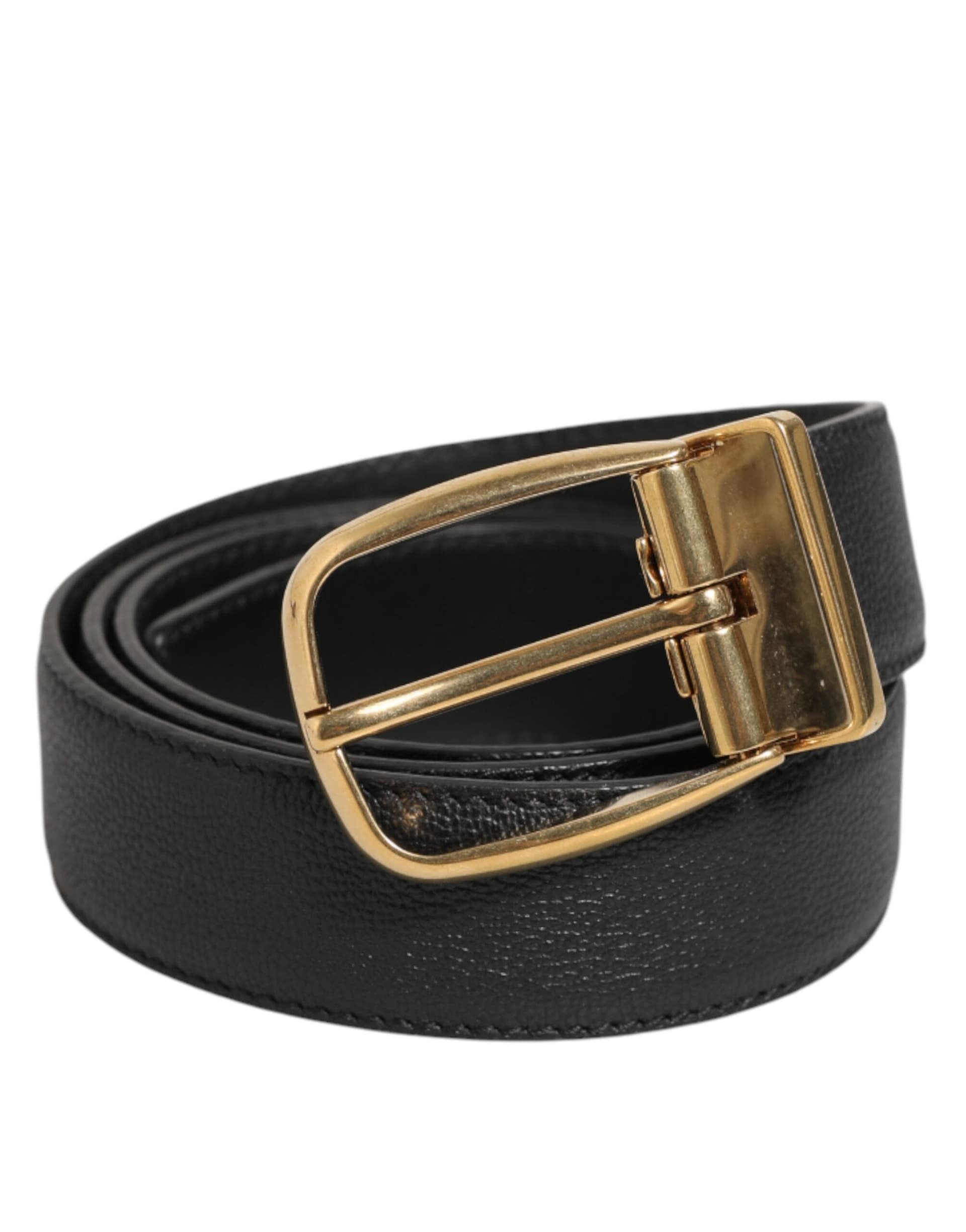 Dolce & Gabbana Black Leather Classic Metal Logo Buckle Belt - 2