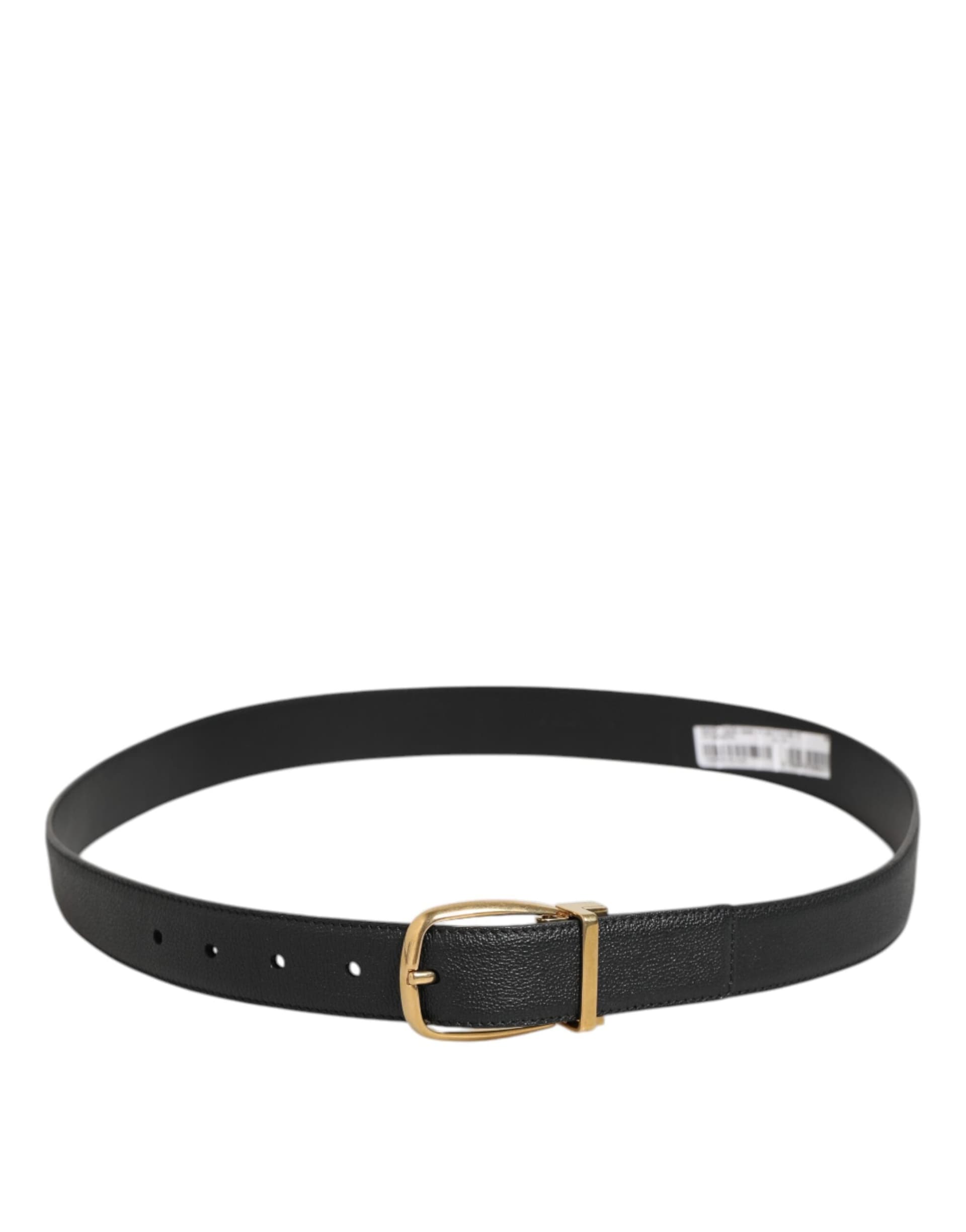 Dolce & Gabbana Black Leather Classic Metal Logo Buckle Belt - 5
