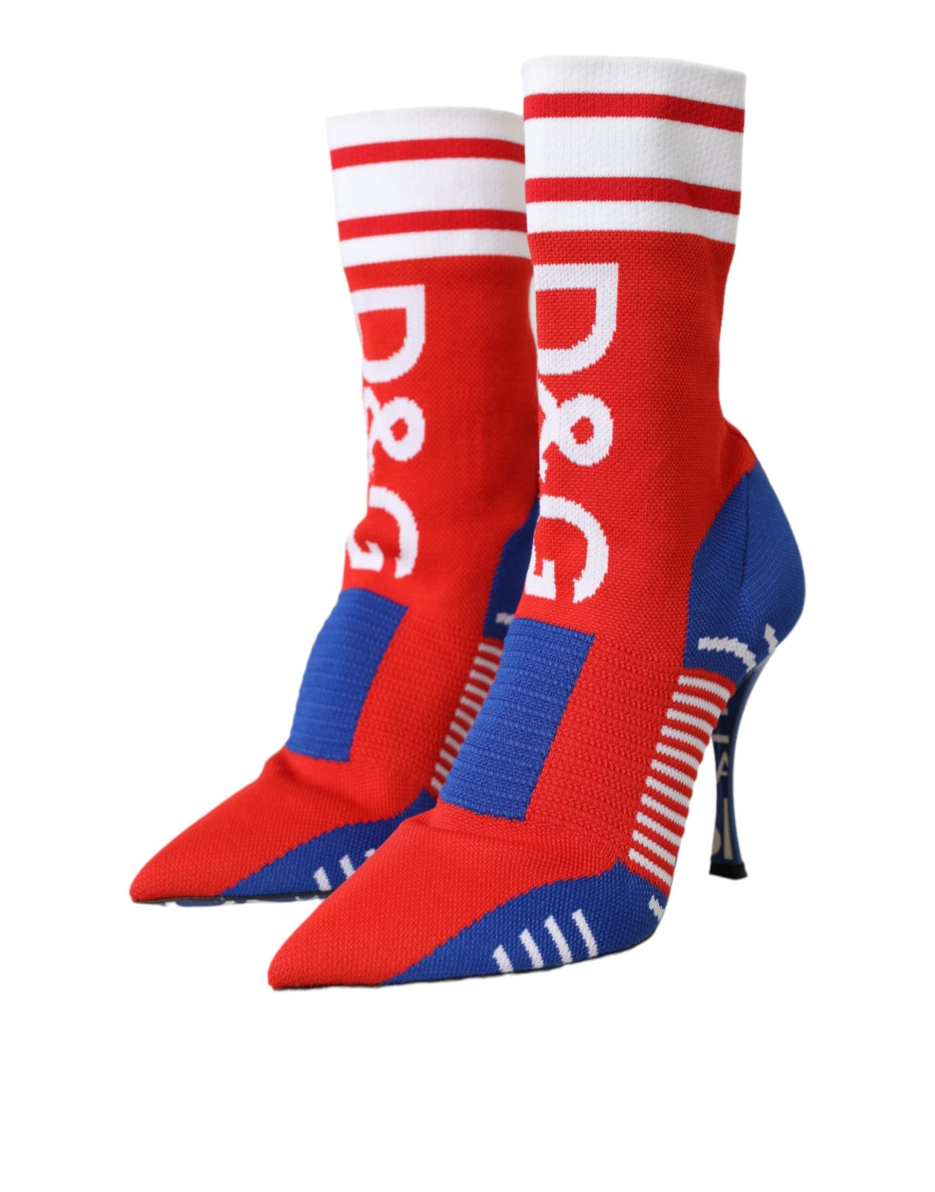 Dolce & Gabbana Red Blue Stretch Sock Style Ankle Boots Logo Shoes - 2