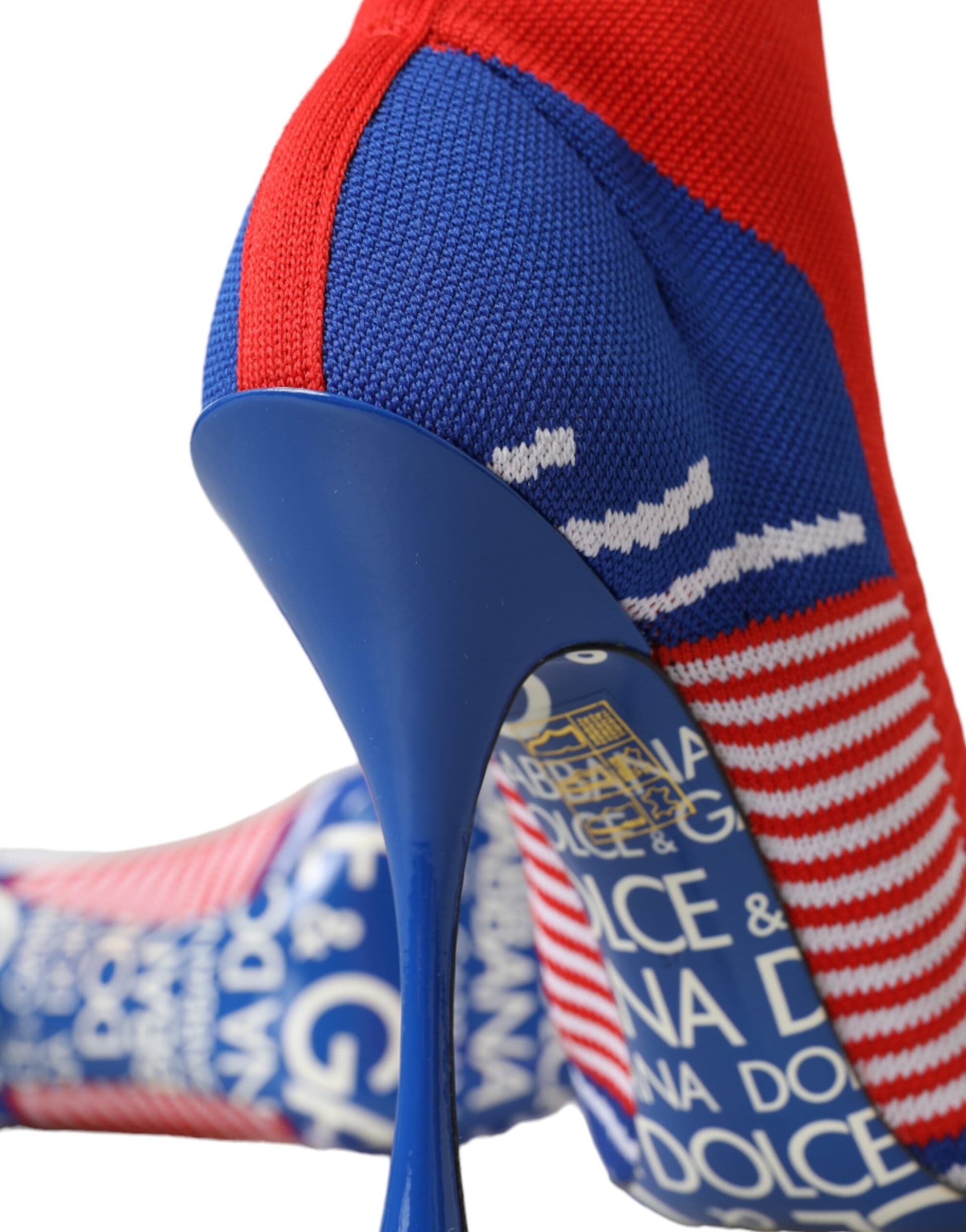 Dolce & Gabbana Red Blue Stretch Sock Style Ankle Boots Logo Shoes - 8