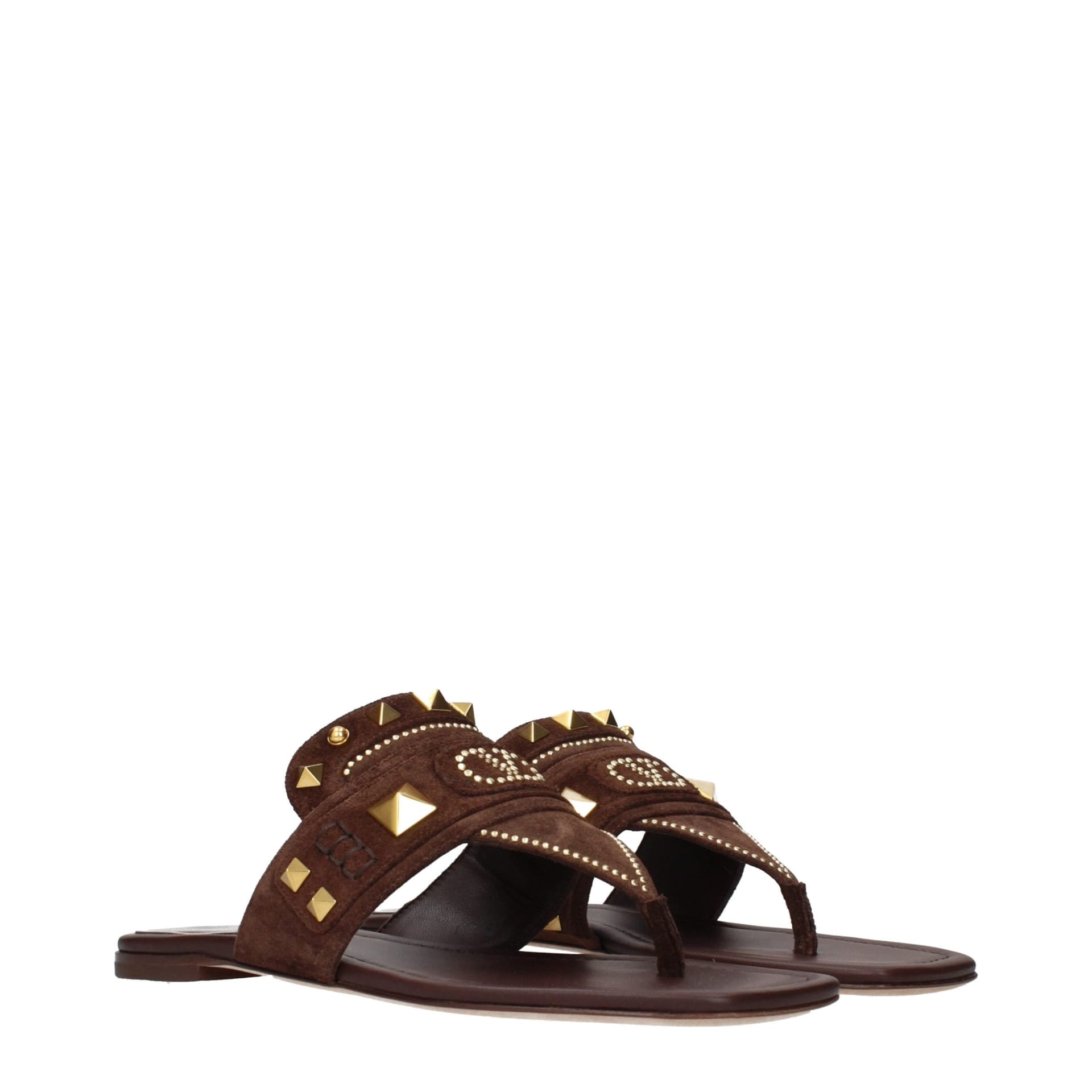 Valentino Garavani Brown Leather Flip-Flop Sandals - 2