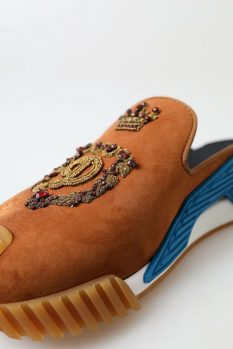 Dolce & Gabbana Brown Suede Crown Logo NS1 Slides Sandals - 8