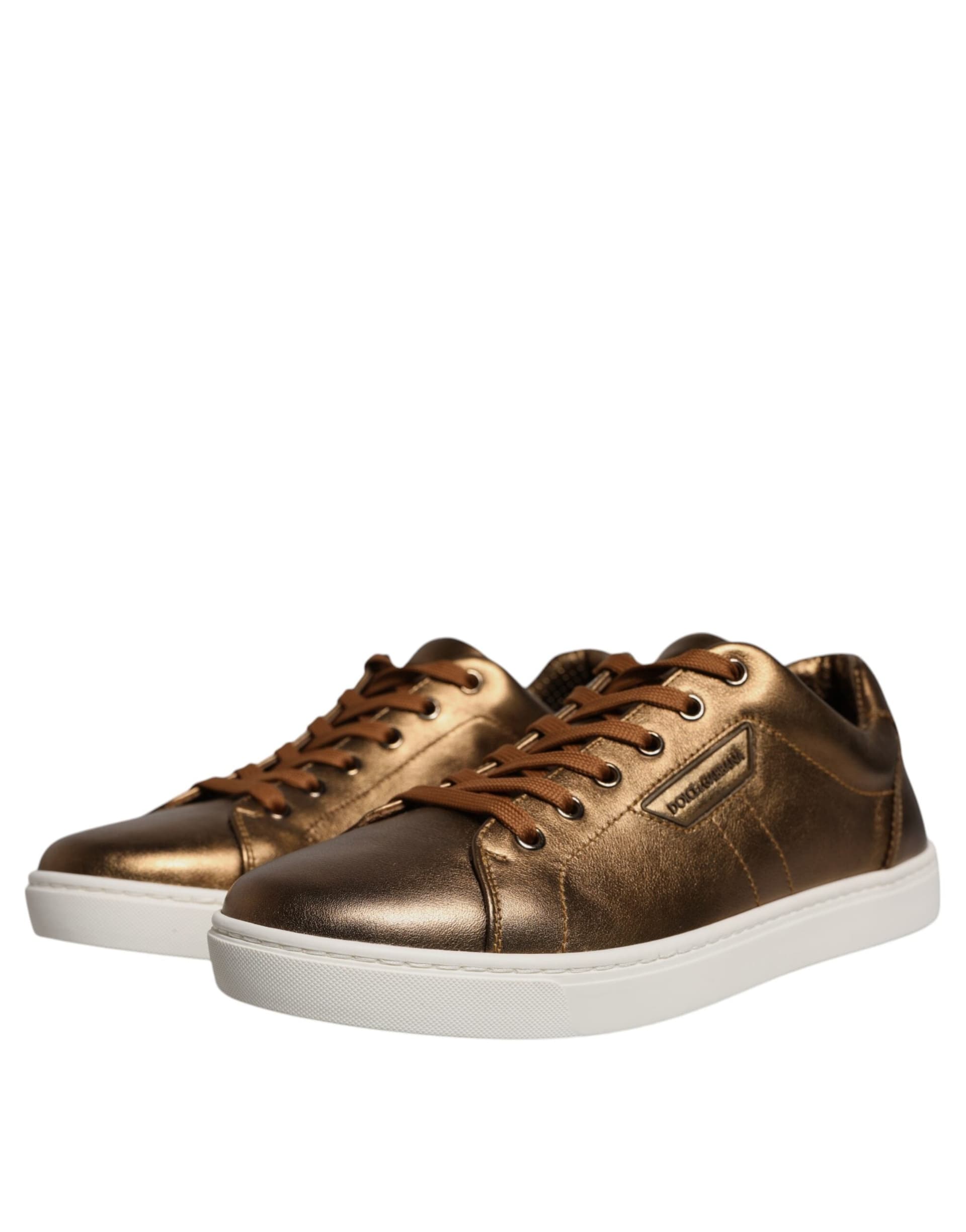 Dolce & Gabbana Gold Leather Logo London Men Sneaker Shoes - 2