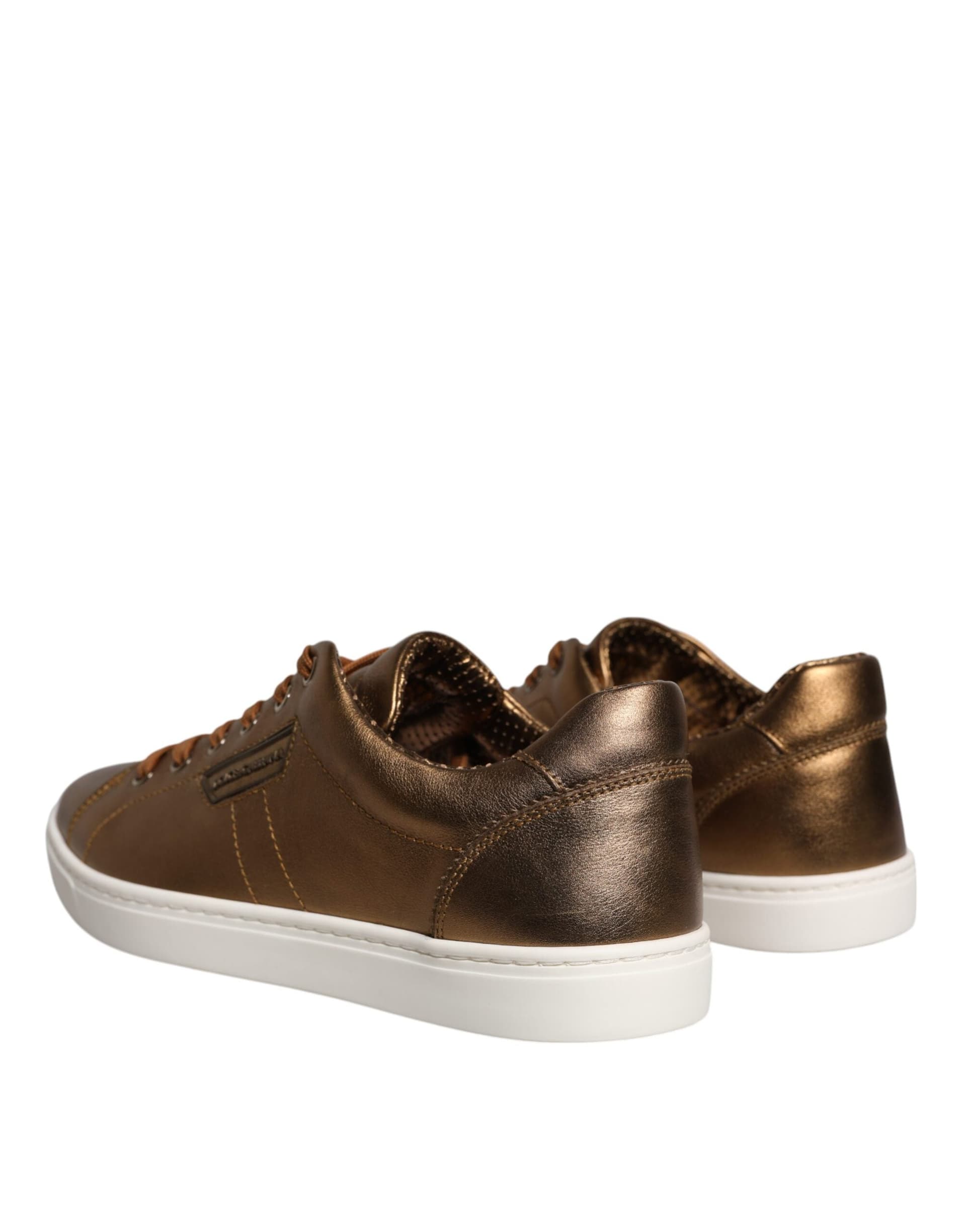 Dolce & Gabbana Gold Leather Logo London Men Sneaker Shoes - 3