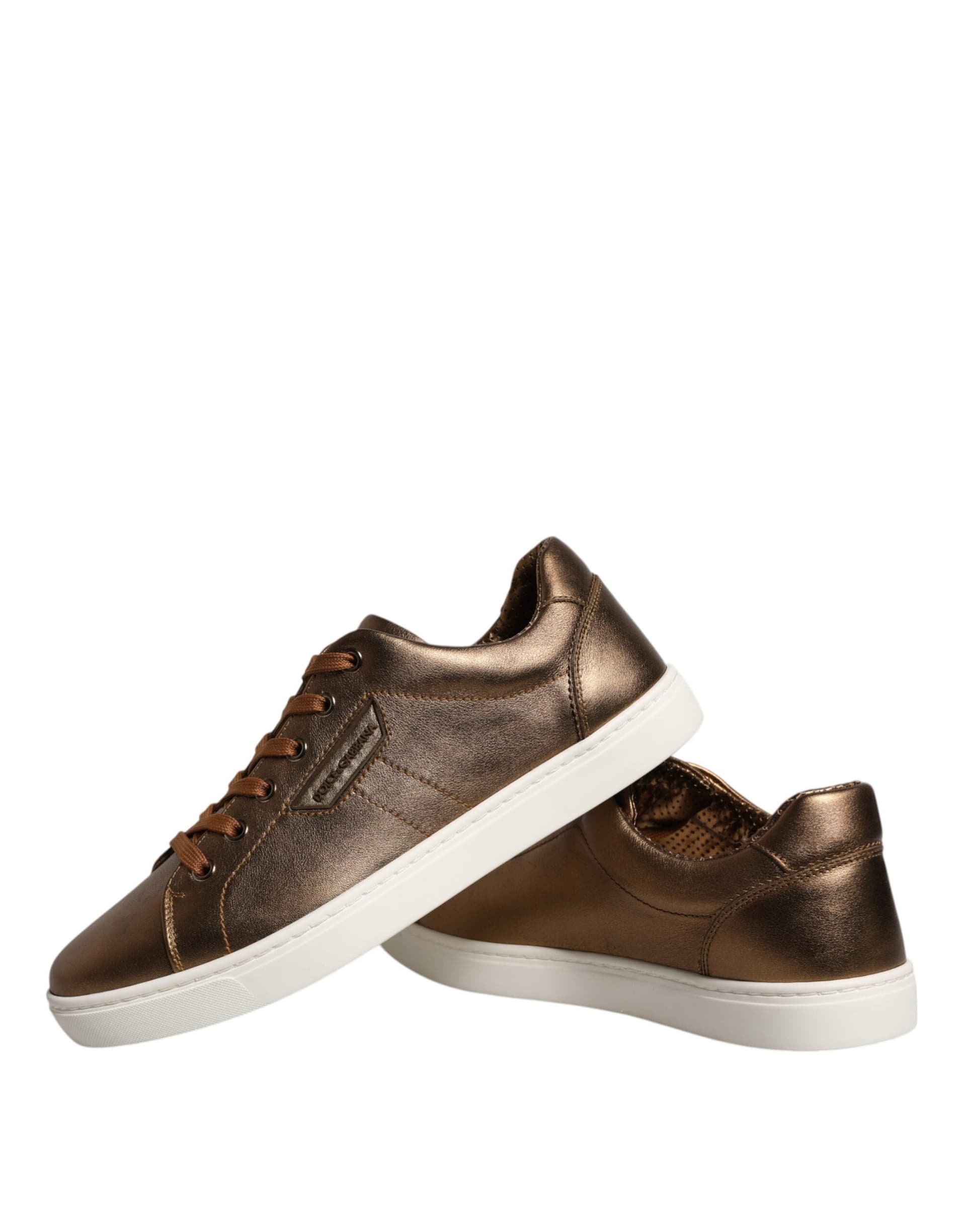 Dolce & Gabbana Gold Leather Logo London Men Sneaker Shoes - 8