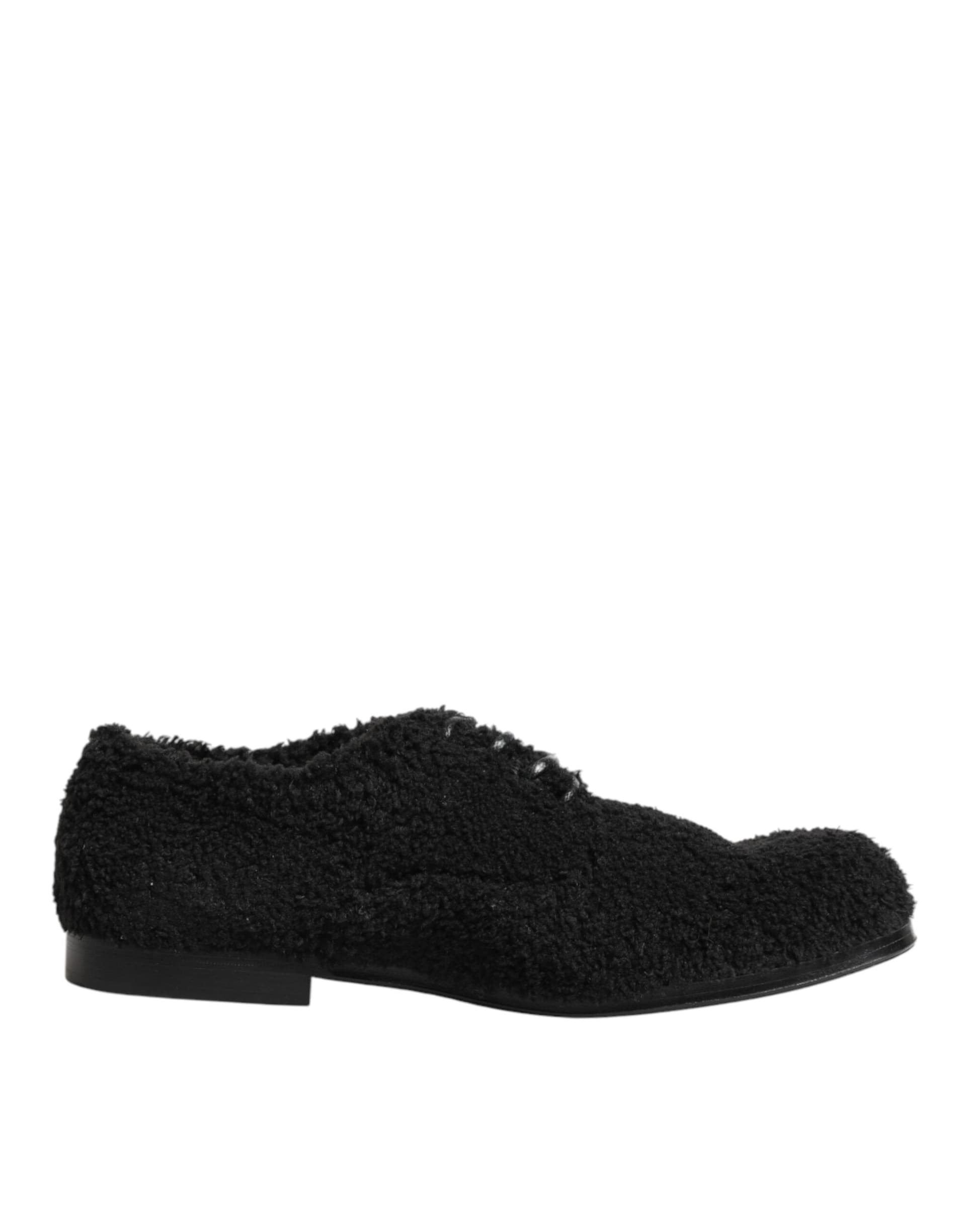 Dolce & Gabbana Men Black Riccio Shearling Dress Derby Shoes - 6