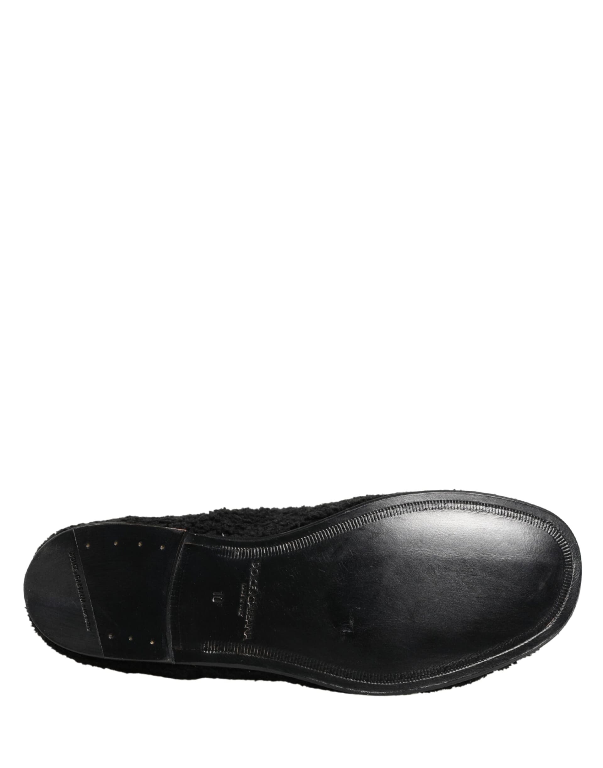 Dolce & Gabbana Men Black Riccio Shearling Dress Derby Shoes - 8
