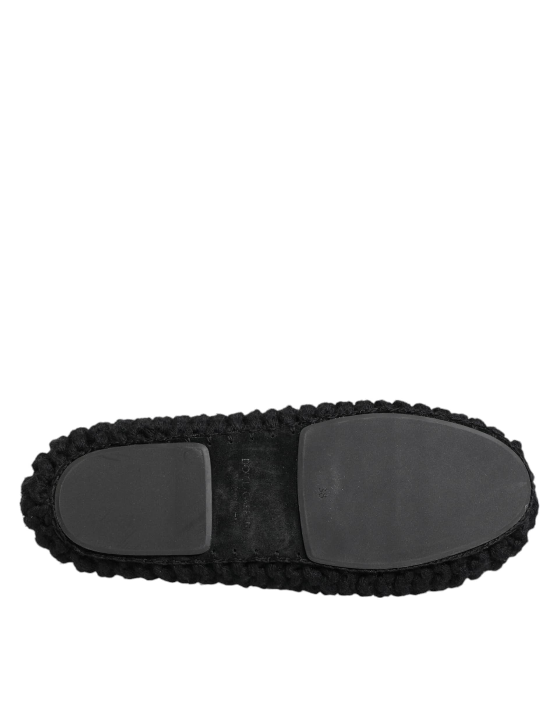 Dolce & Gabbana Black Wool Knit Slip On Ballerina Flats Shoes - 8