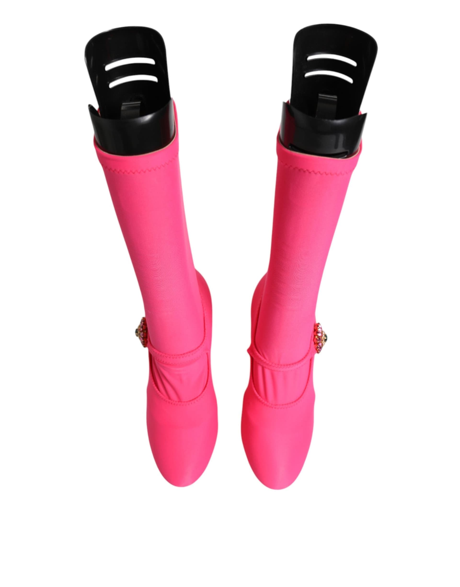 Dolce & Gabbana Pink Nylon Crystal Vally High Boots Shoes - 2