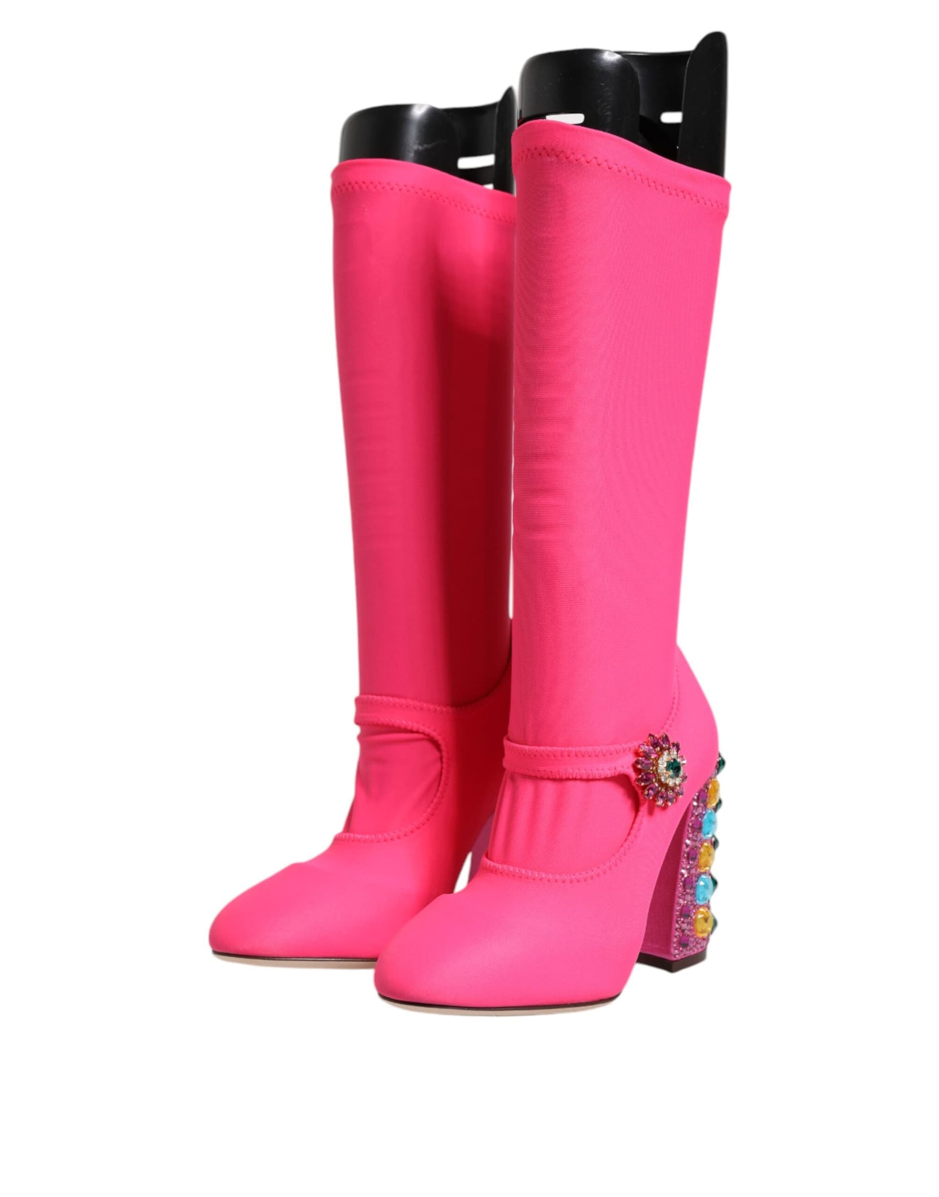 Dolce & Gabbana Pink Nylon Crystal Vally High Boots Shoes - 3
