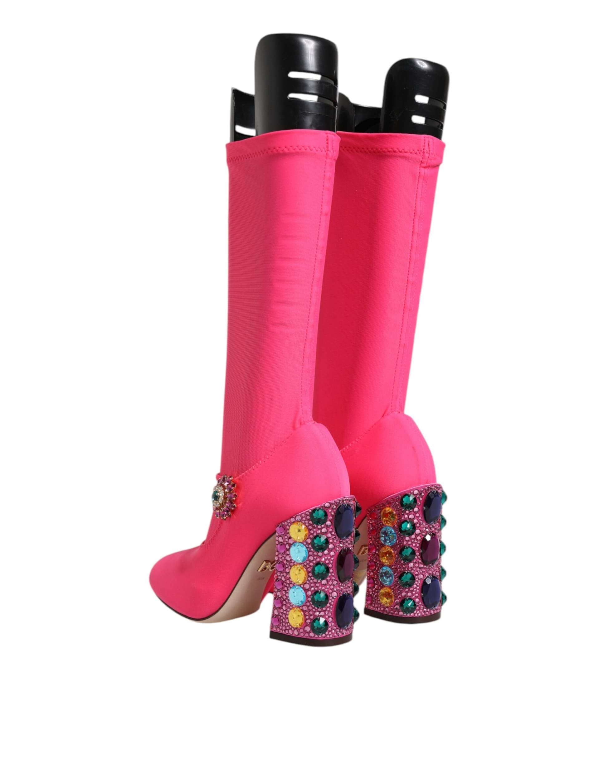 Dolce & Gabbana Pink Nylon Crystal Vally High Boots Shoes - 4