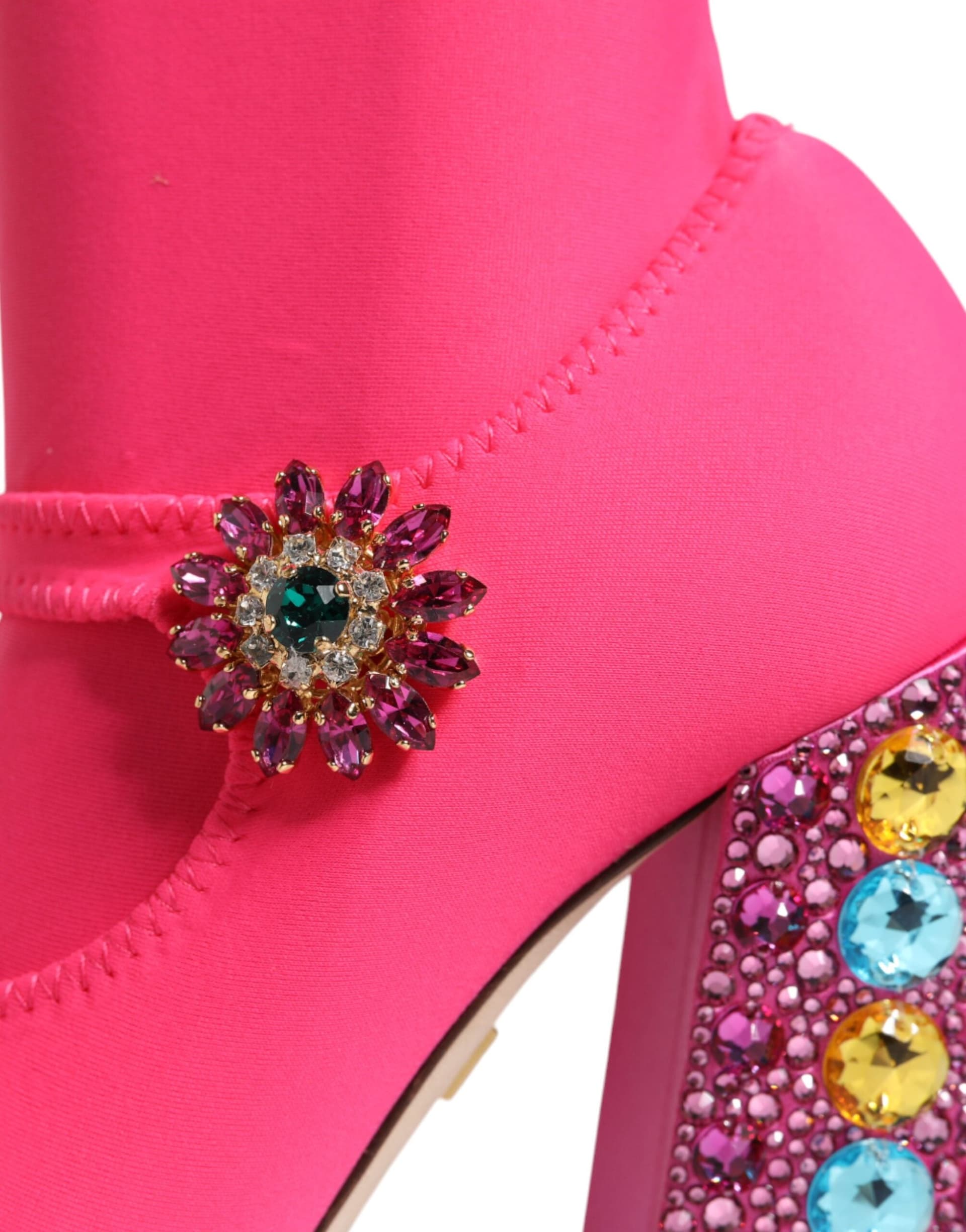 Dolce & Gabbana Pink Nylon Crystal Vally High Boots Shoes - 5