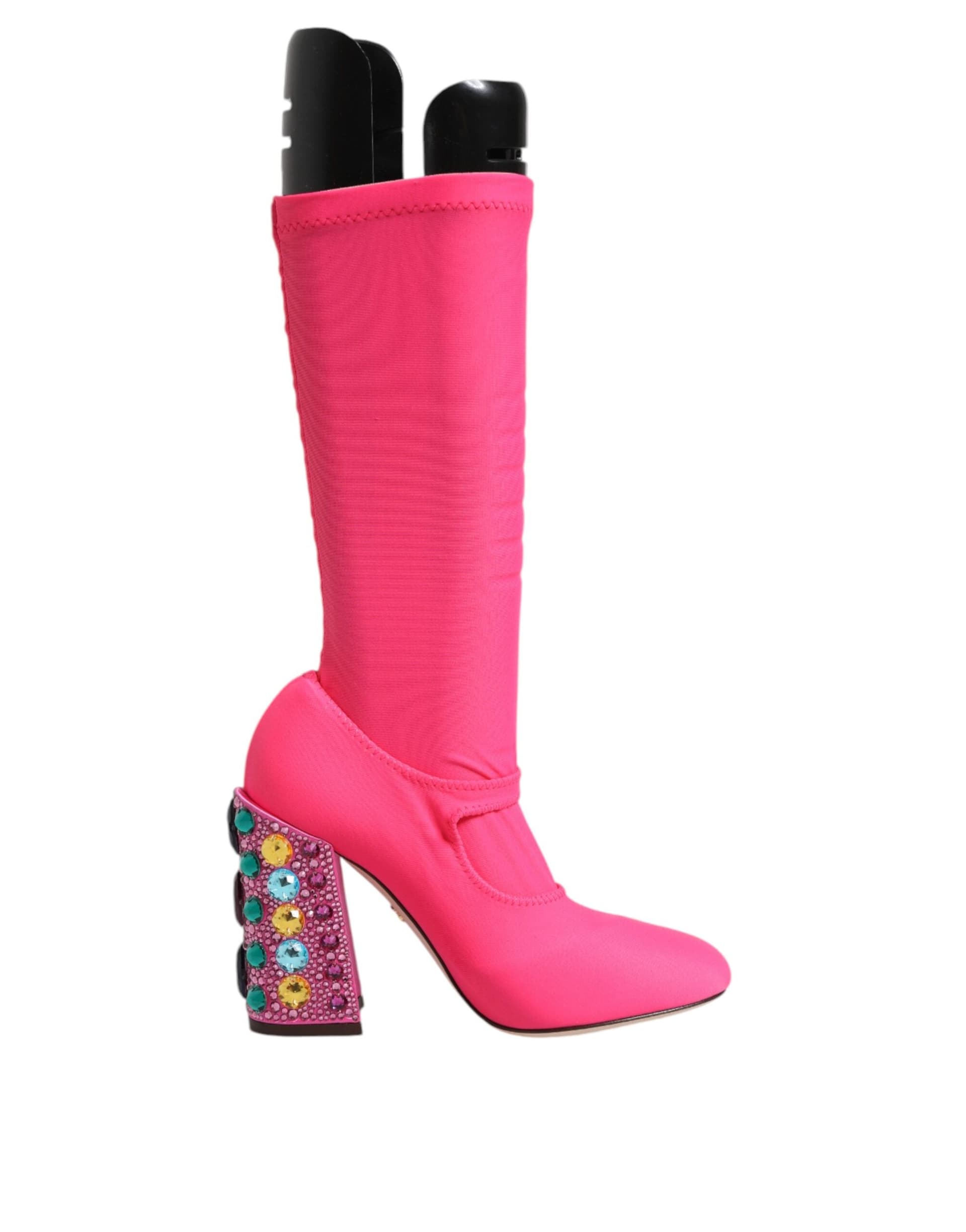 Dolce & Gabbana Pink Nylon Crystal Vally High Boots Shoes - 8