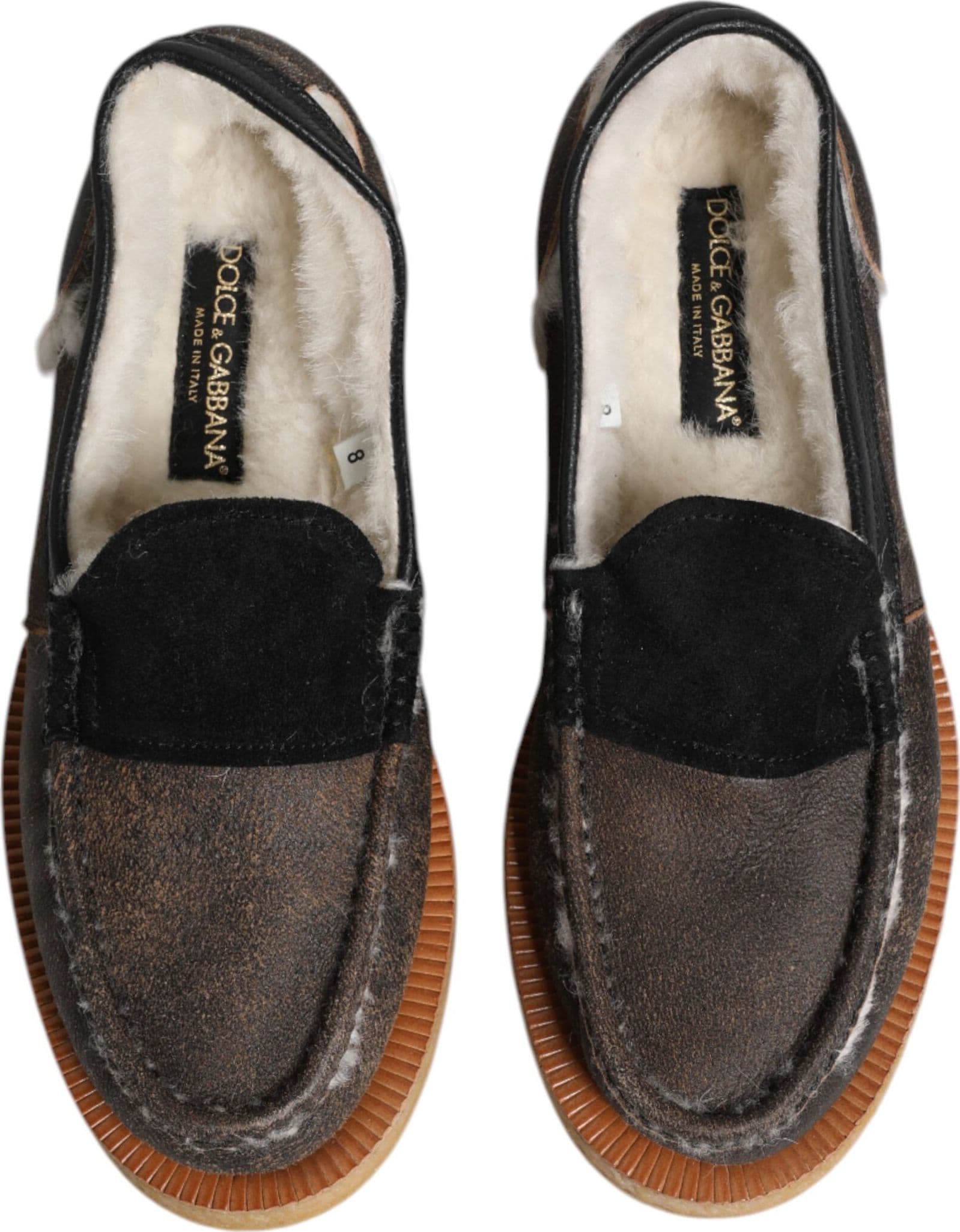 Dolce & Gabbana Brown White Calfskin Leather Loafers Shoes - 2