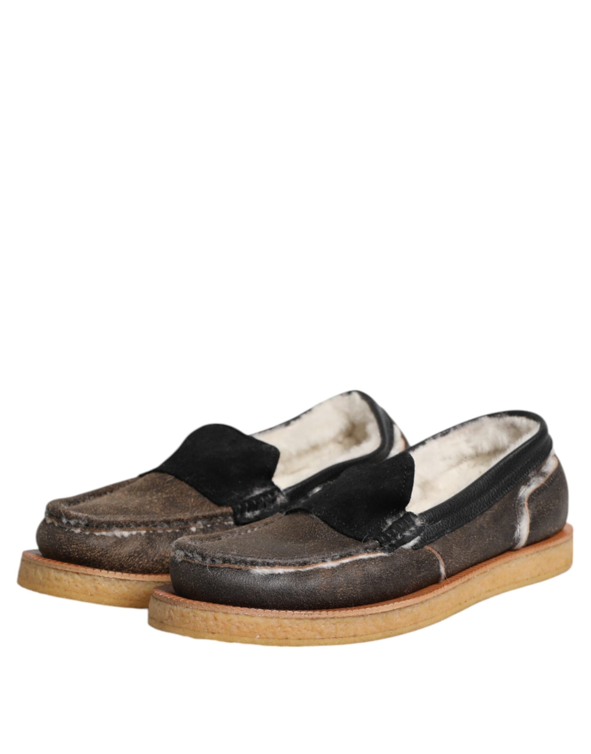 Dolce & Gabbana Brown White Calfskin Leather Loafers Shoes - 3