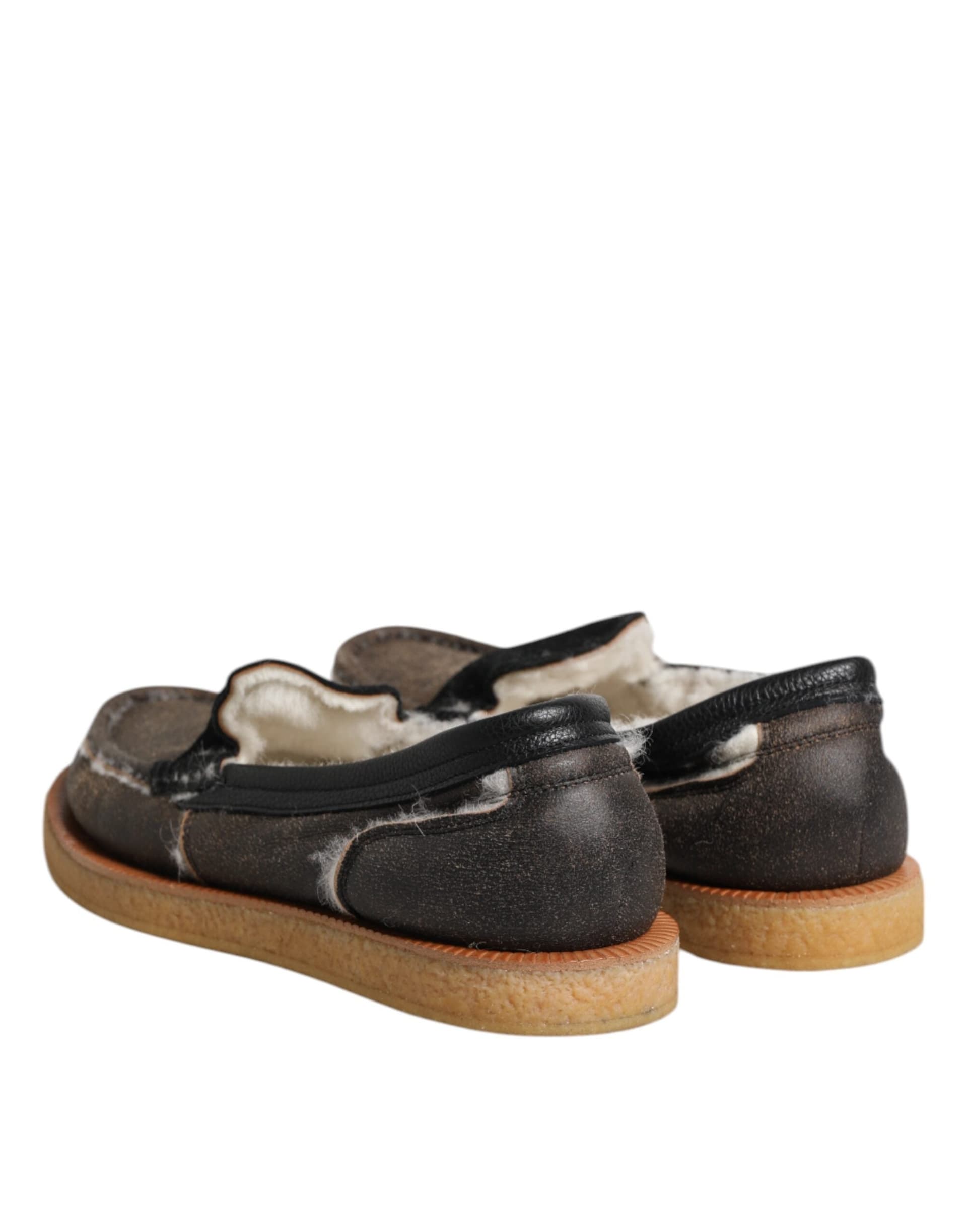Dolce & Gabbana Brown White Calfskin Leather Loafers Shoes - 4