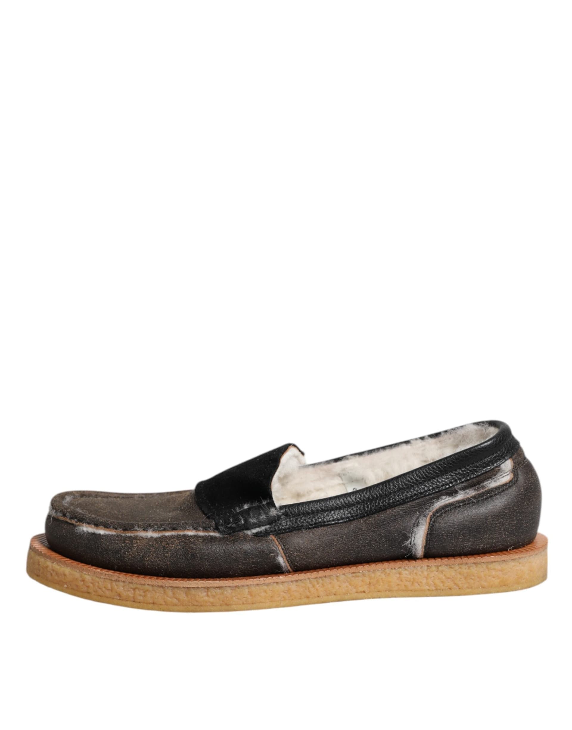 Dolce & Gabbana Brown White Calfskin Leather Loafers Shoes - 5
