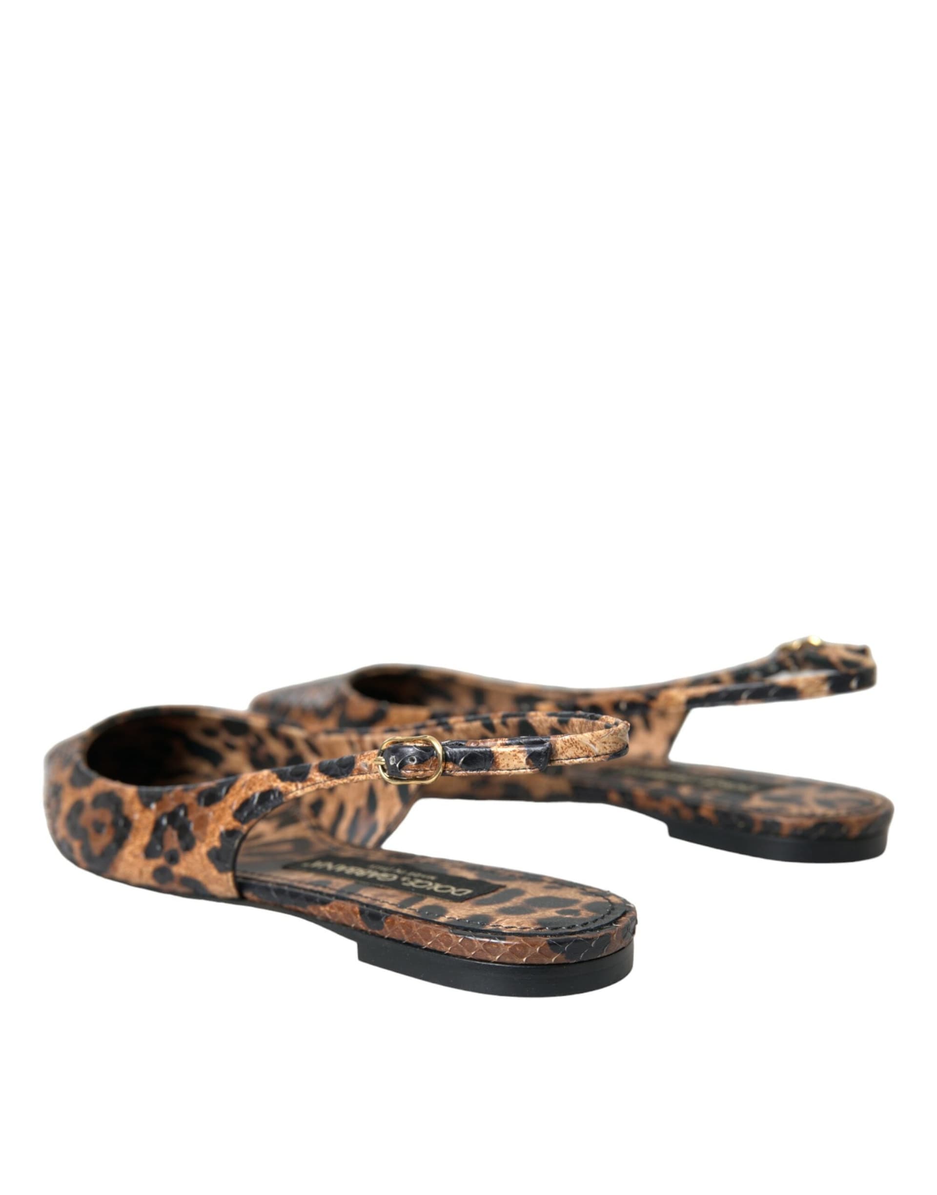 Dolce & Gabbana Brown Leopard Exotic Skin Slingback Shoes - 3