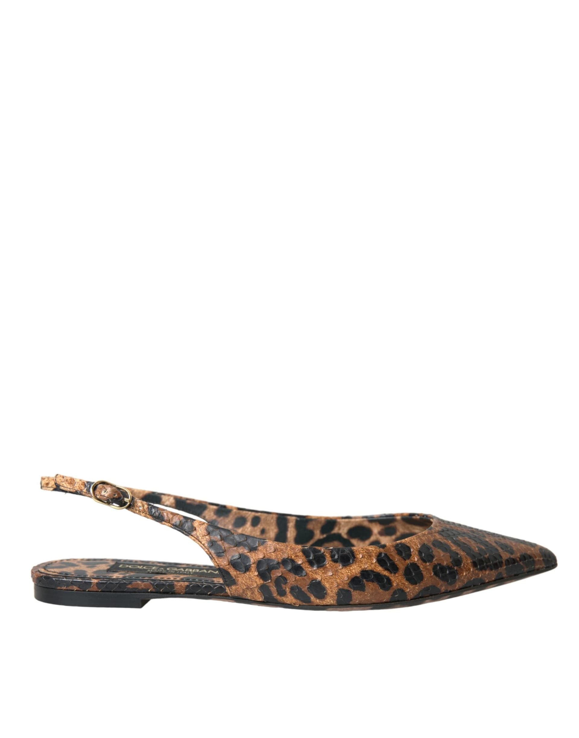 Dolce & Gabbana Brown Leopard Exotic Skin Slingback Shoes - 5