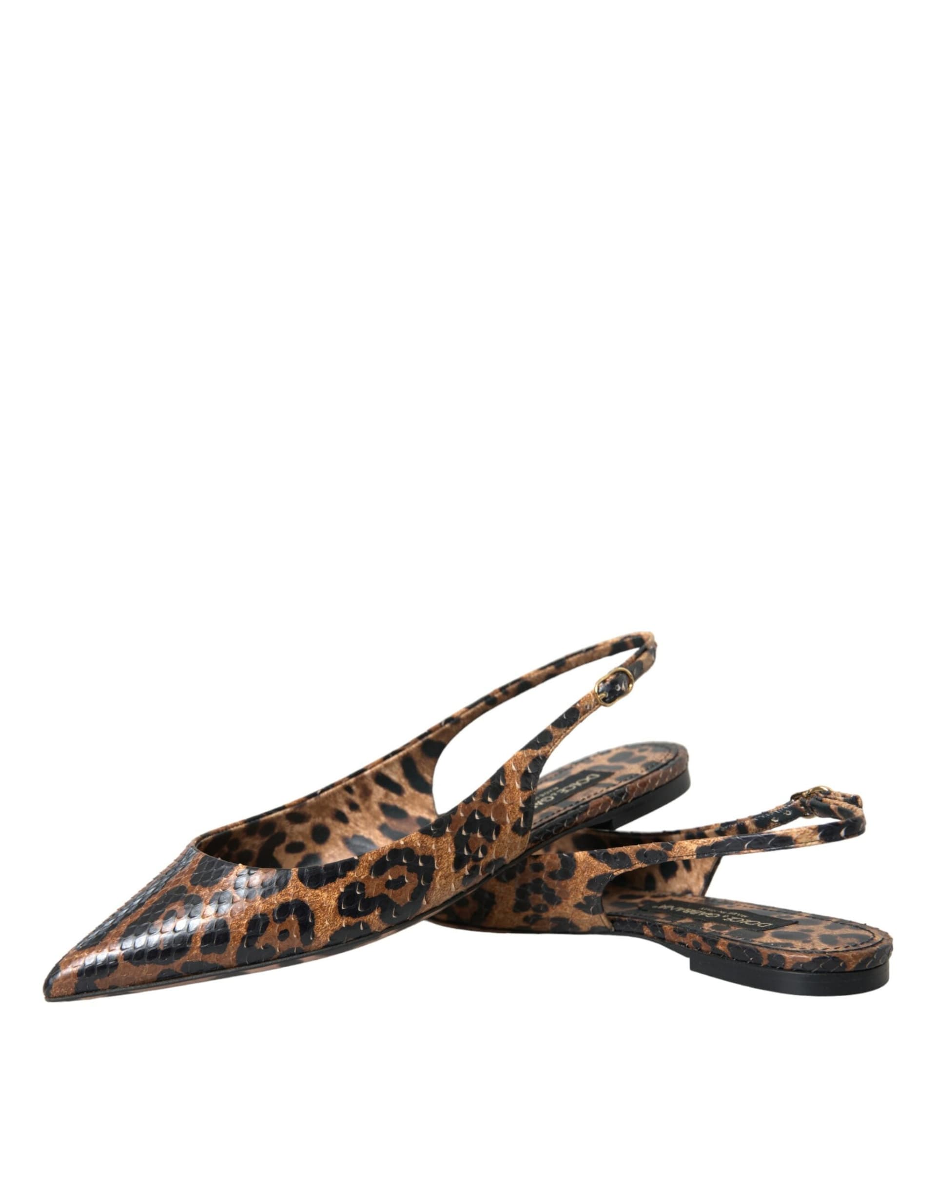 Dolce & Gabbana Brown Leopard Exotic Skin Slingback Shoes - 7