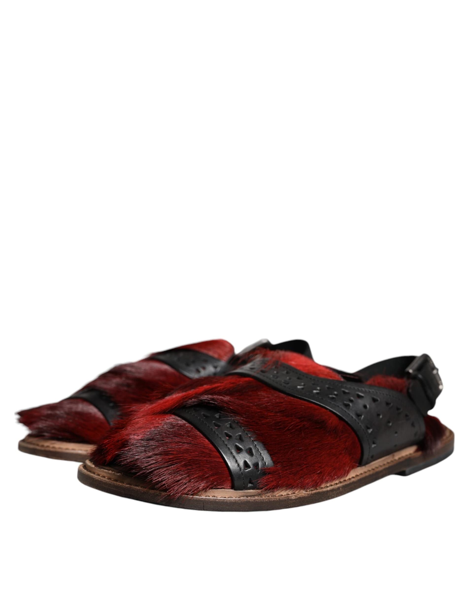Dolce & Gabbana Black Red Gazelle Hair Leather Sandals Shoes - 2
