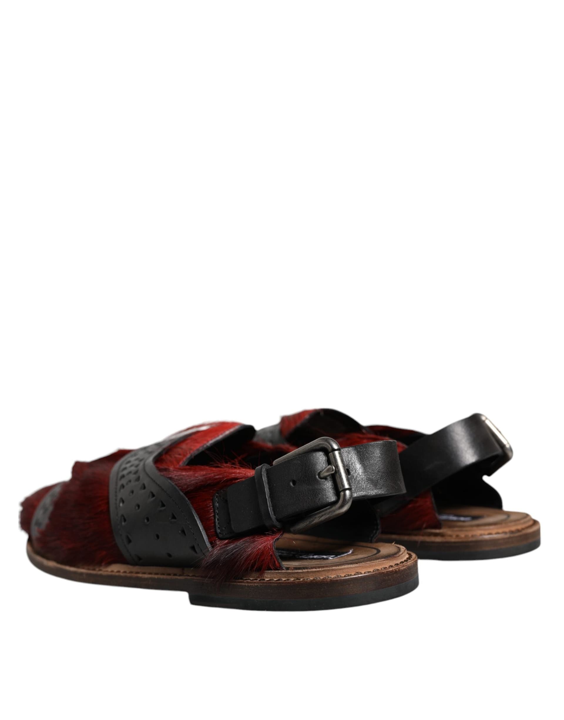 Dolce & Gabbana Black Red Gazelle Hair Leather Sandals Shoes - 3