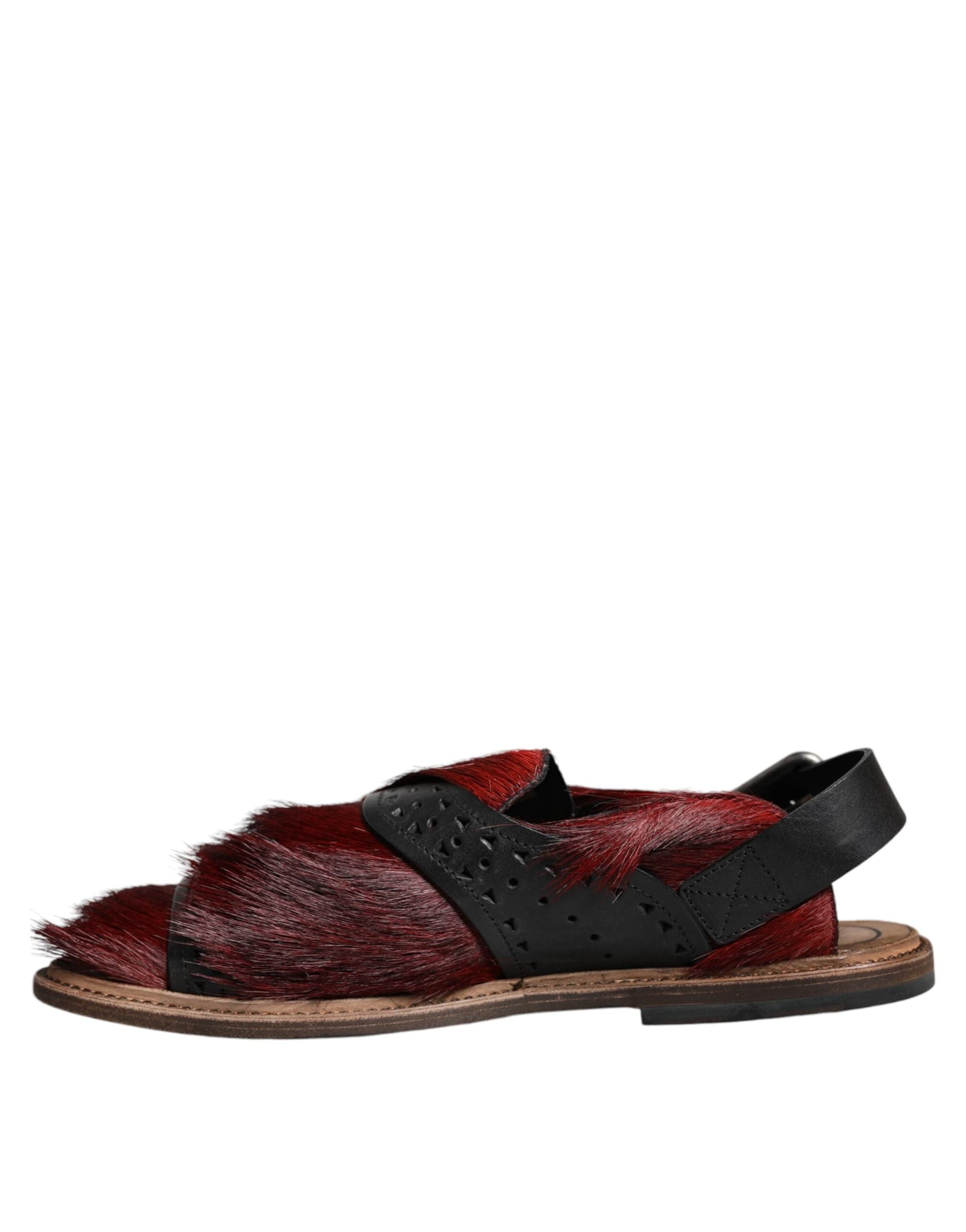 Dolce & Gabbana Black Red Gazelle Hair Leather Sandals Shoes - 4