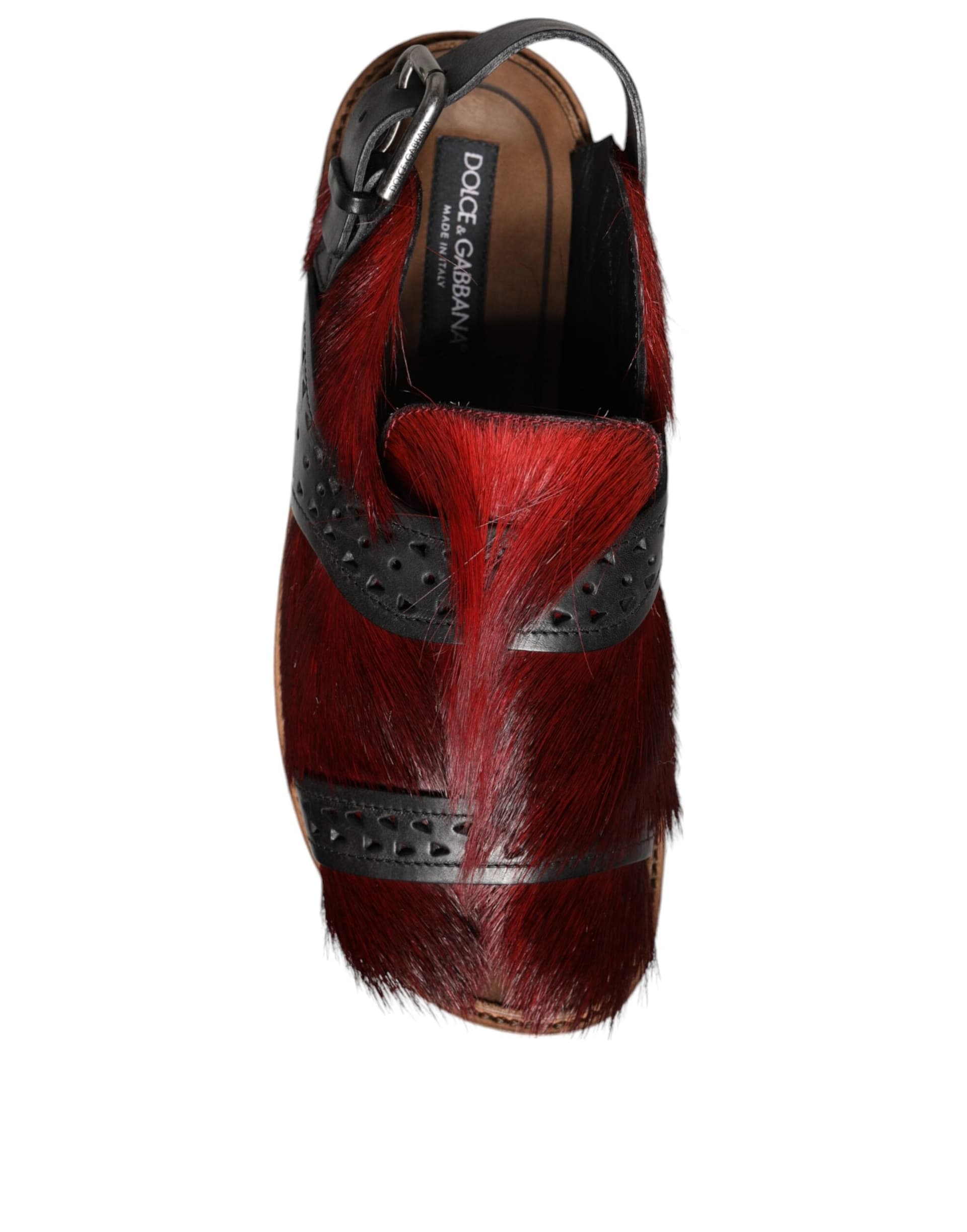 Dolce & Gabbana Black Red Gazelle Hair Leather Sandals Shoes - 5