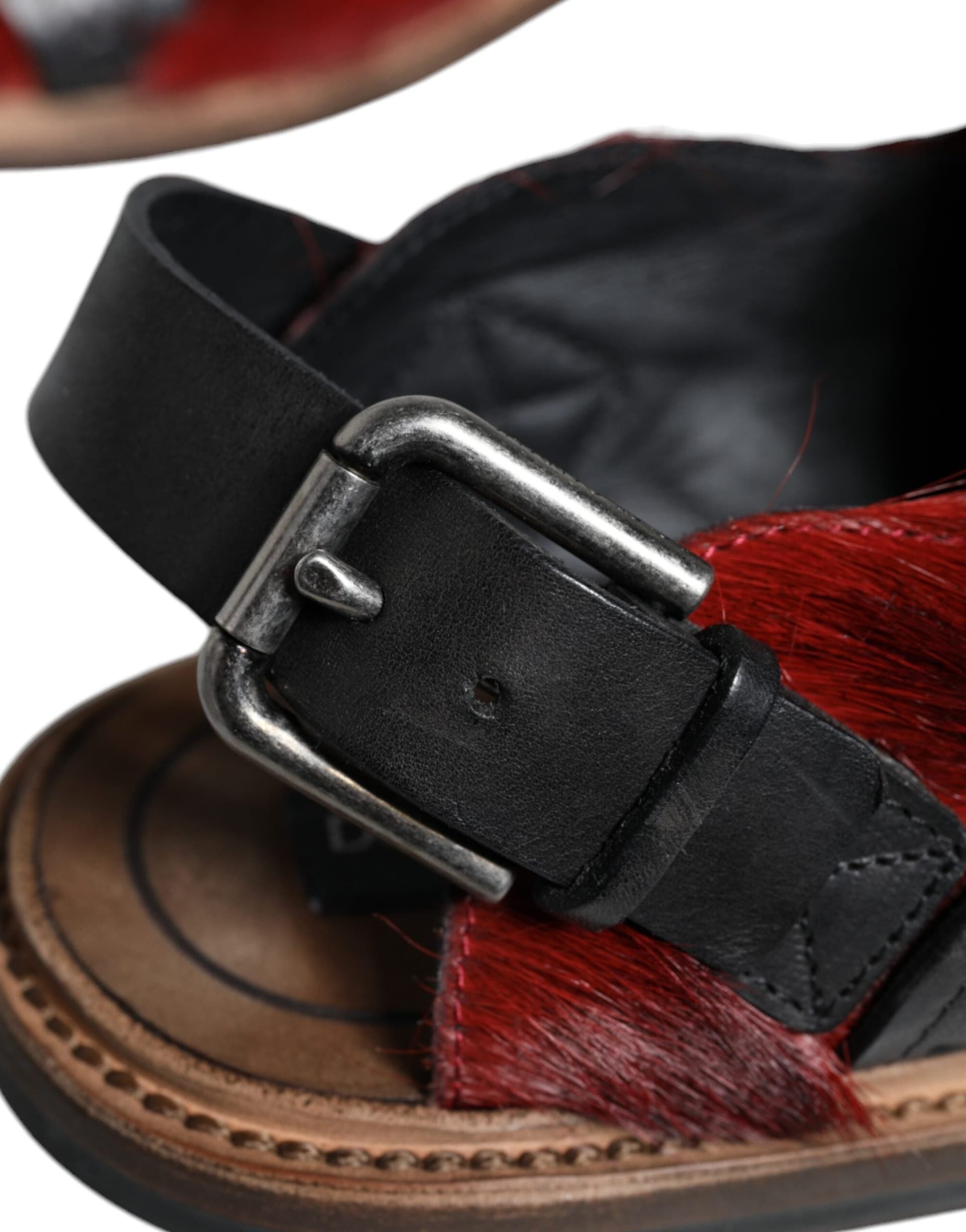 Dolce & Gabbana Black Red Gazelle Hair Leather Sandals Shoes - 6
