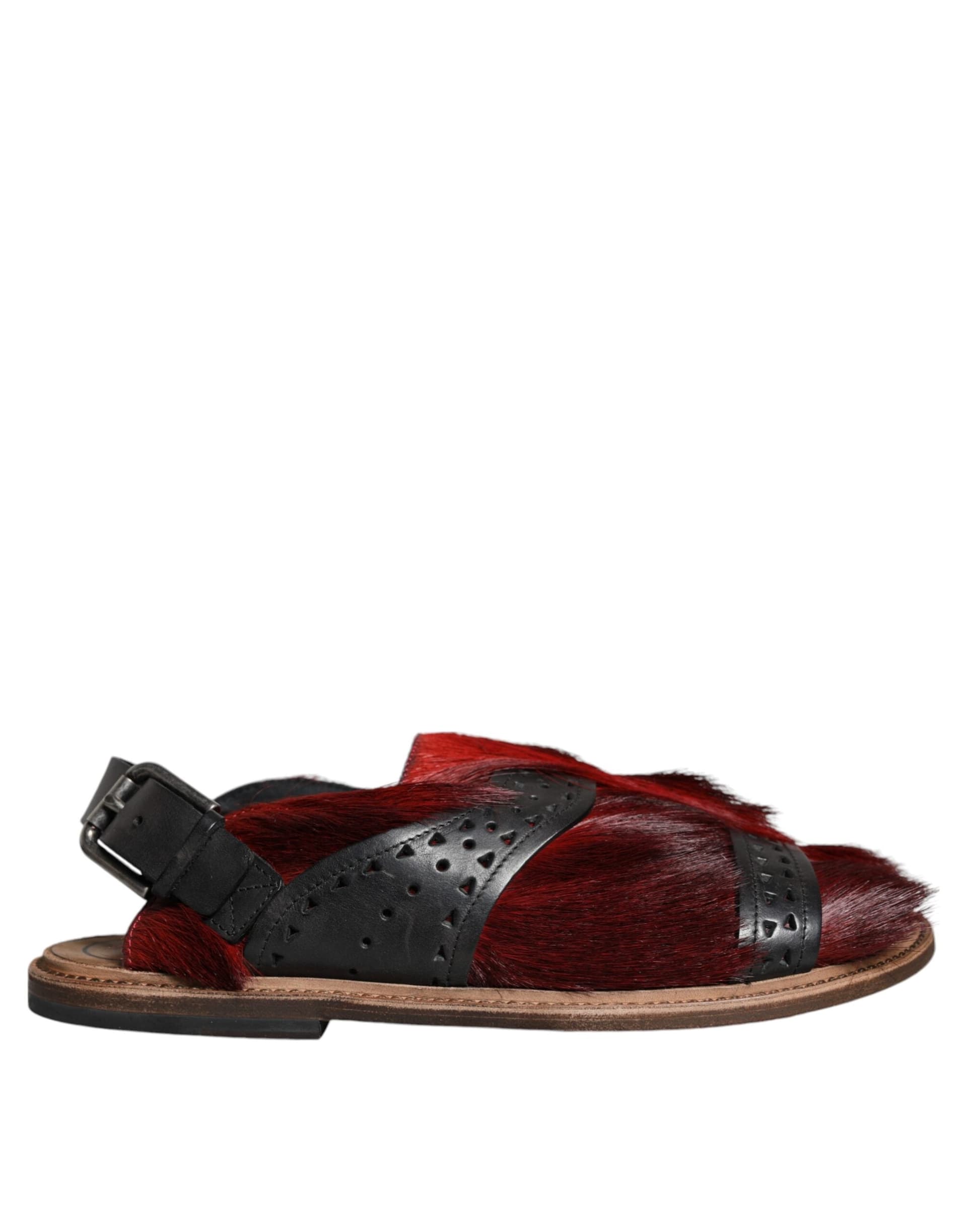 Dolce & Gabbana Black Red Gazelle Hair Leather Sandals Shoes - 8