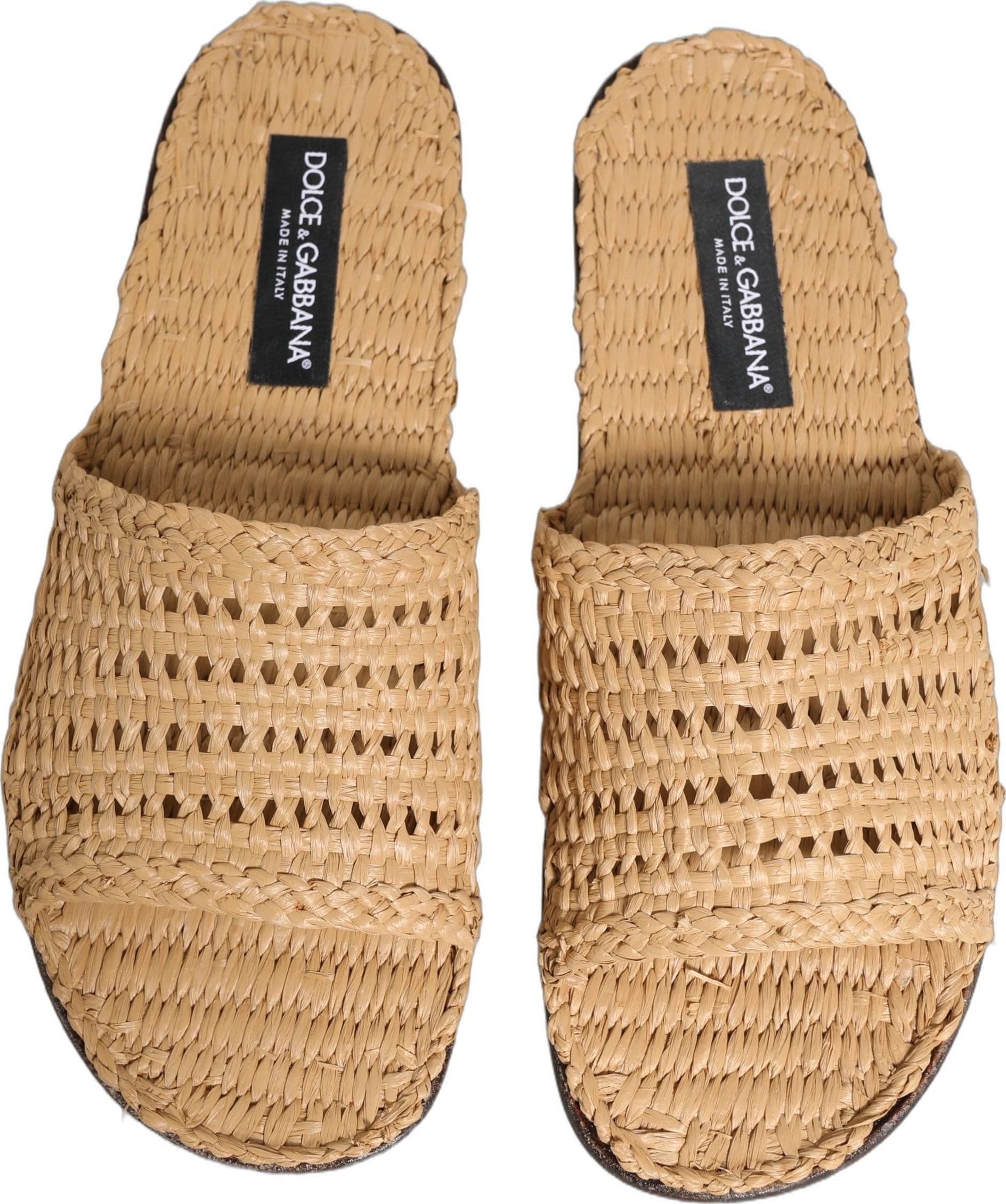 Dolce & Gabbana Beige Straw Raffia Slides Sandals Flats Shoes - 2