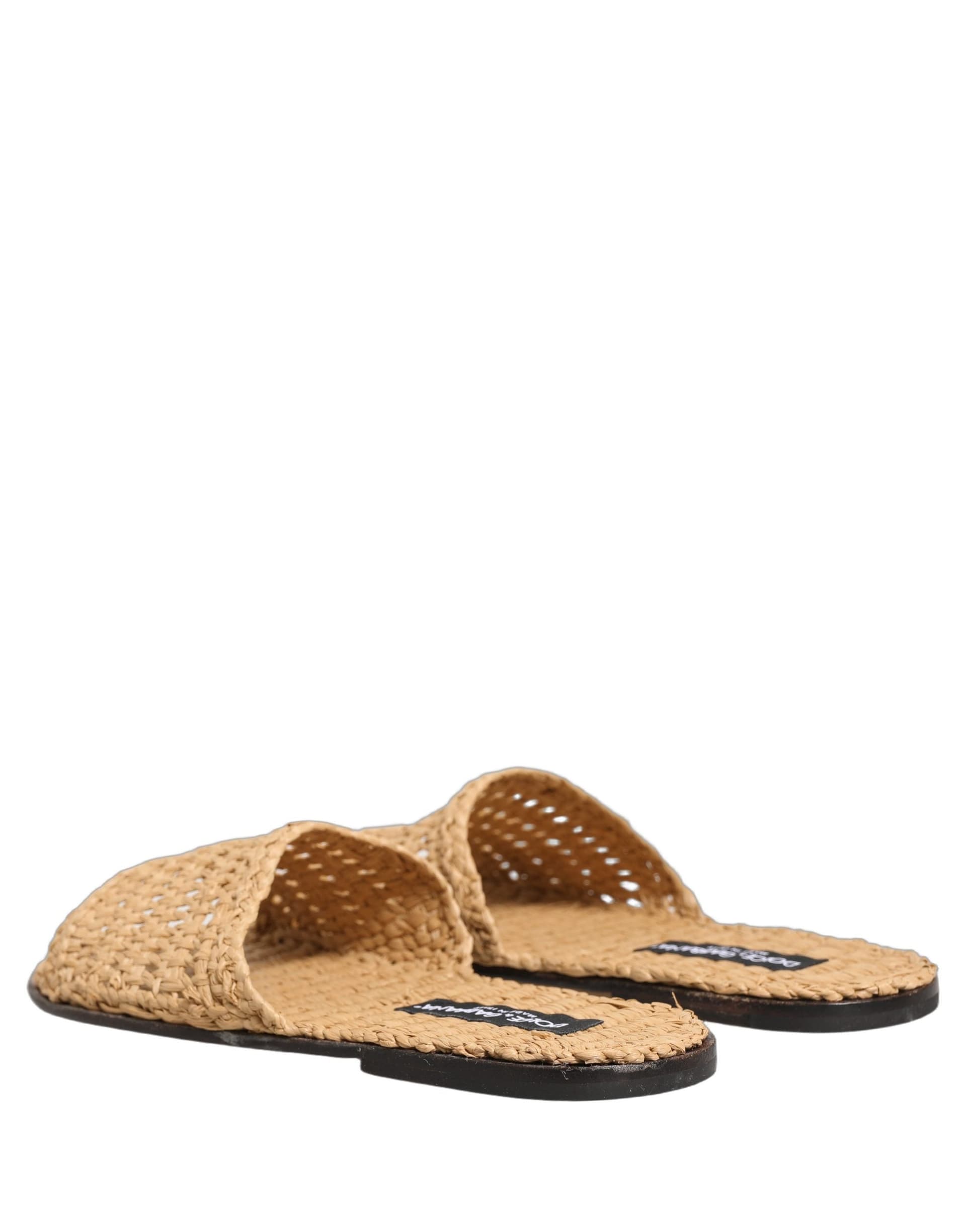 Dolce & Gabbana Beige Straw Raffia Slides Sandals Flats Shoes - 4