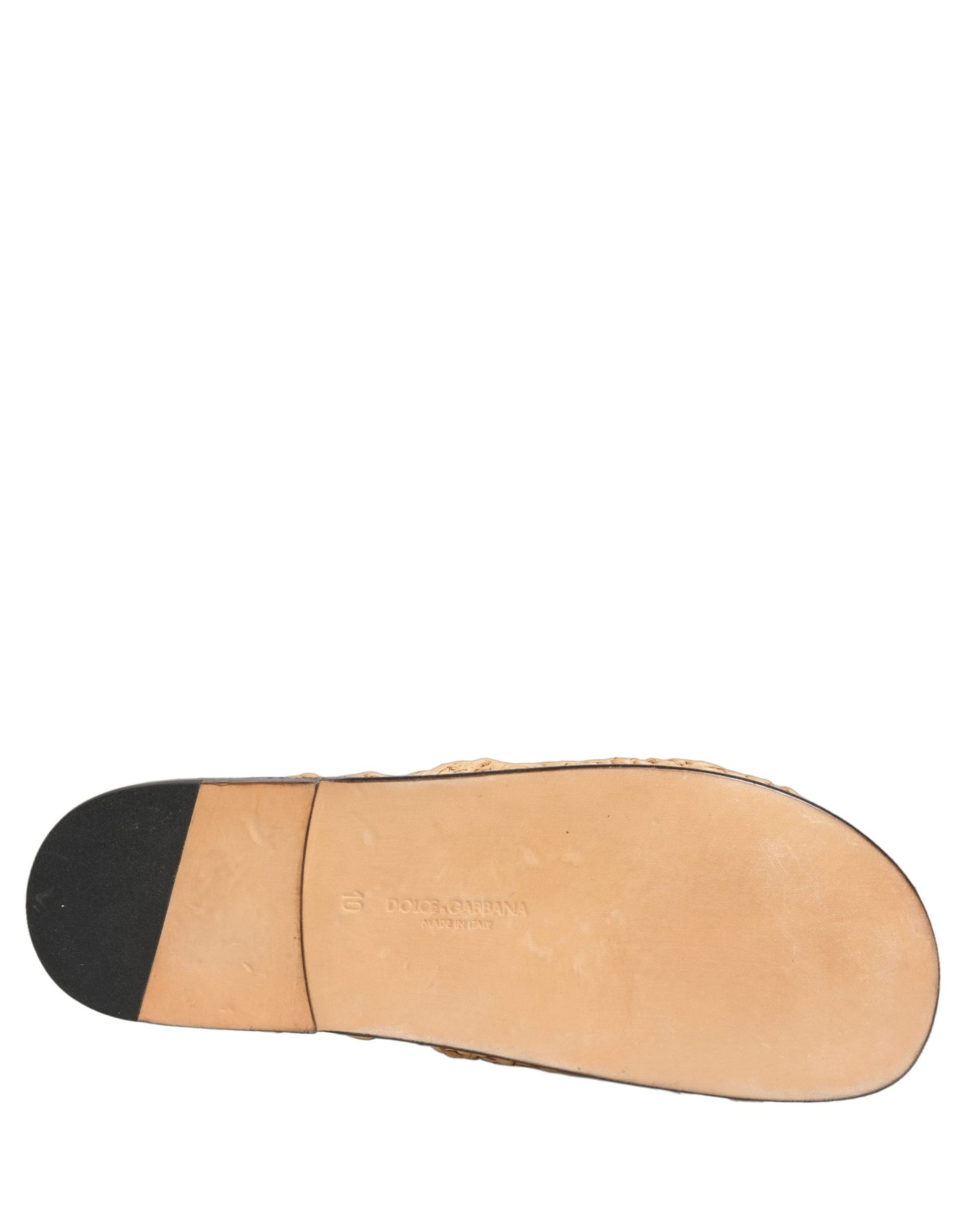 Dolce & Gabbana Beige Straw Raffia Slides Sandals Flats Shoes - 8
