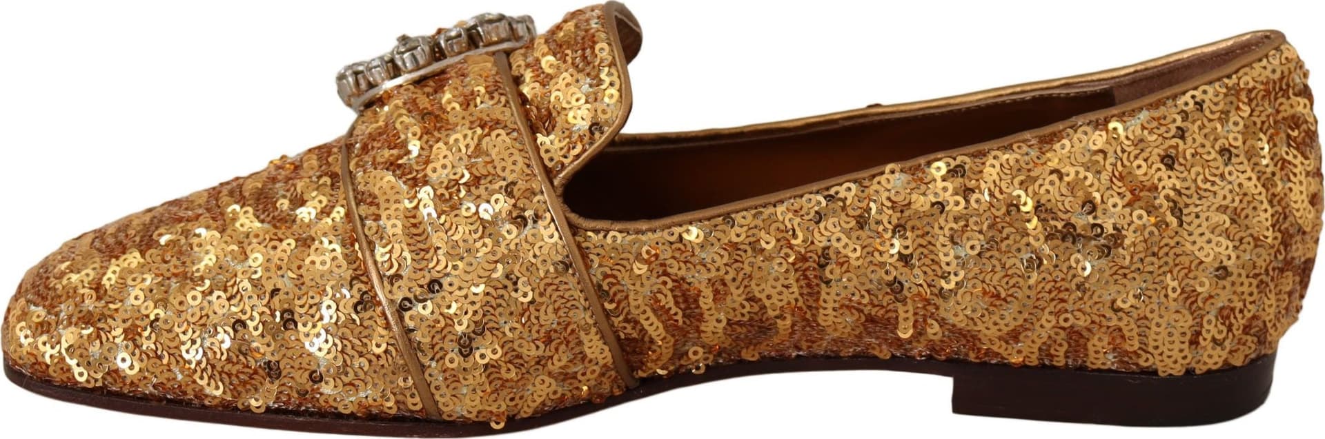 Dolce & Gabbana Gold Sequin Crystal Flat Women Loafers Shoes - 2