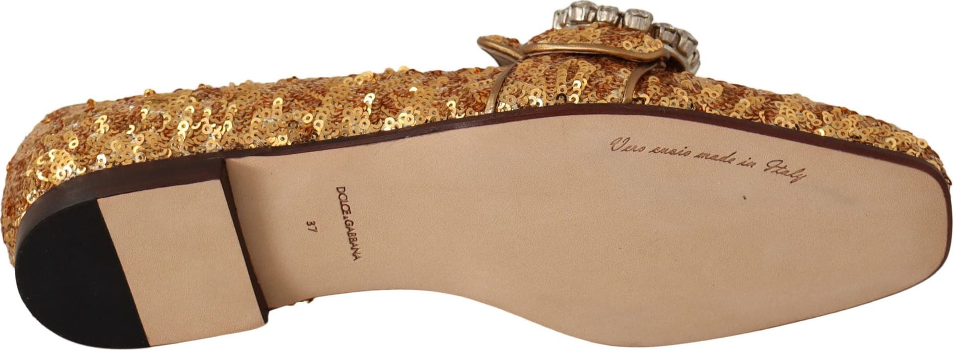 Dolce & Gabbana Gold Sequin Crystal Flat Women Loafers Shoes - 3