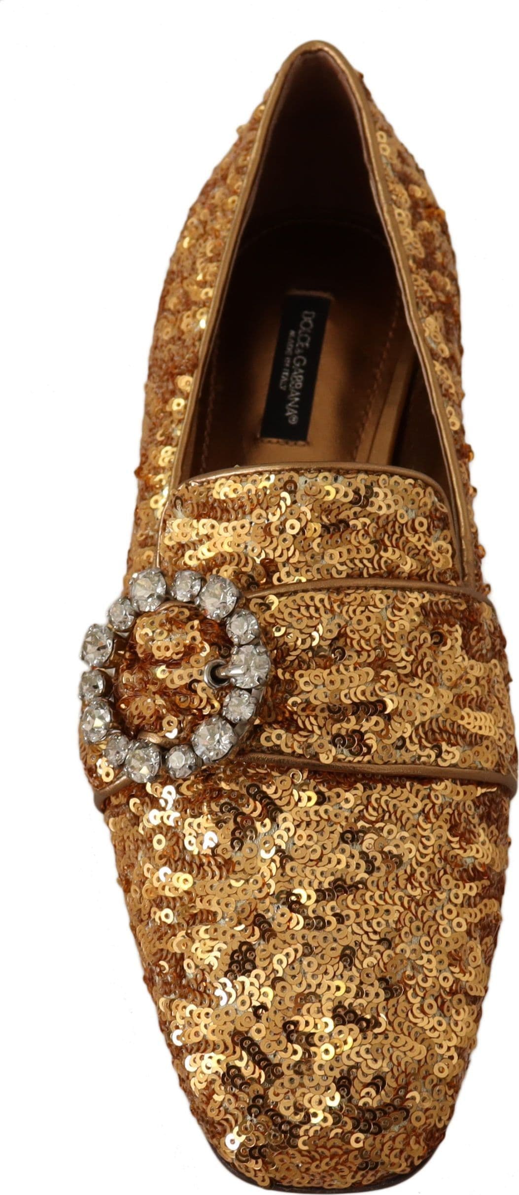 Dolce & Gabbana Gold Sequin Crystal Flat Women Loafers Shoes - 4