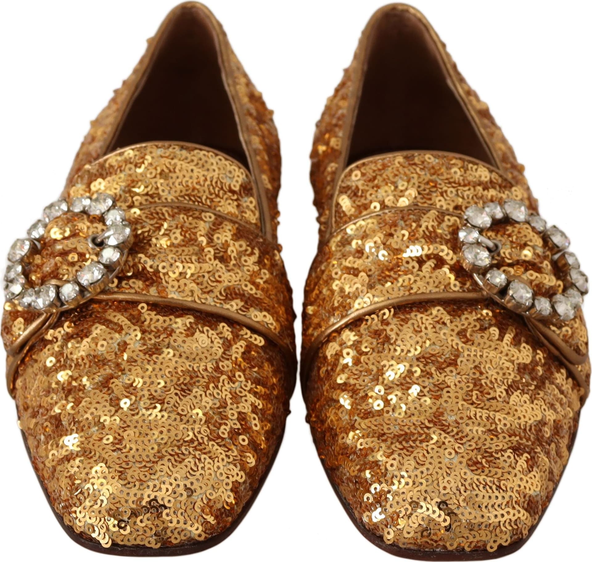 Dolce & Gabbana Gold Sequin Crystal Flat Women Loafers Shoes - 5