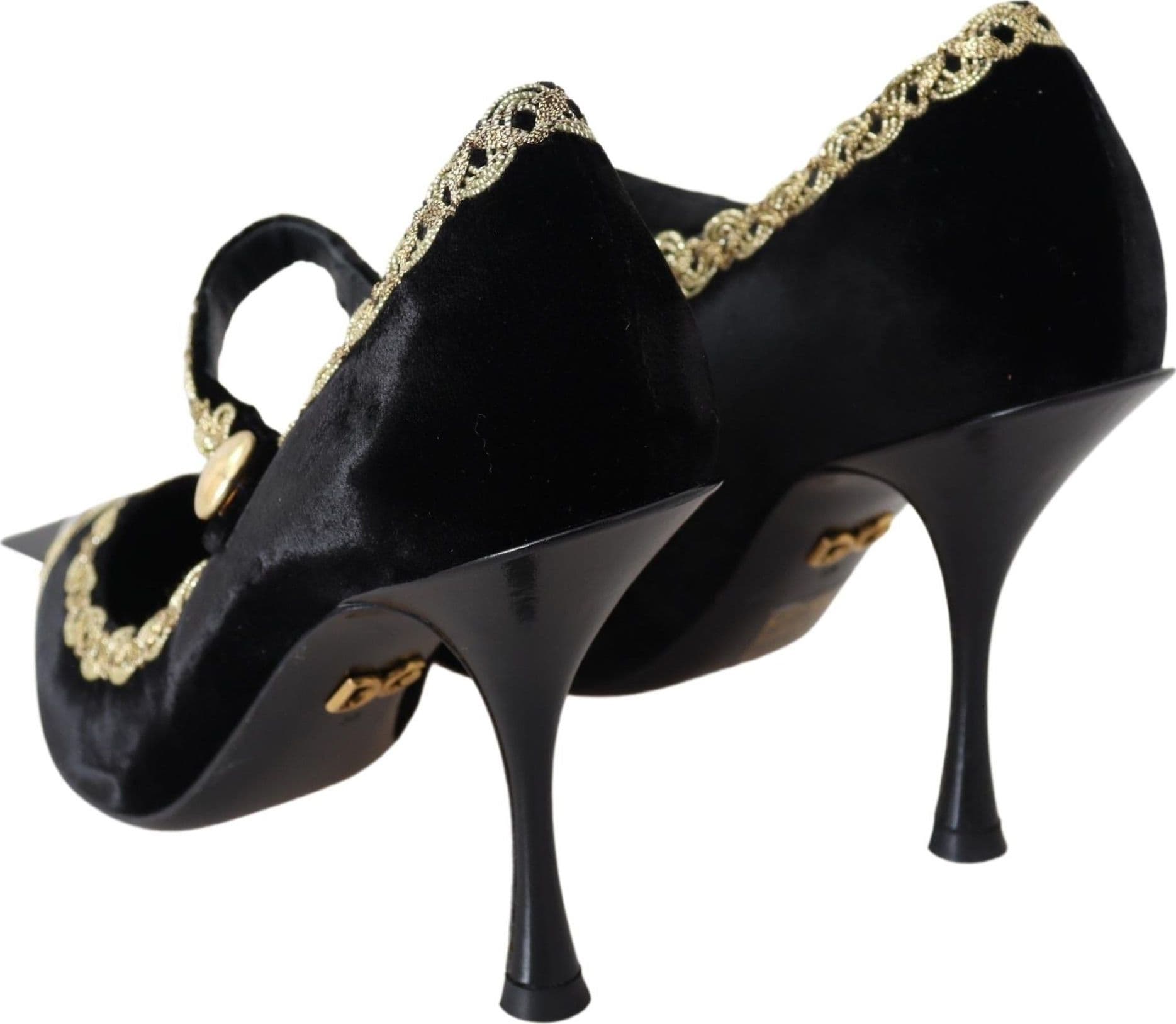Dolce & Gabbana Black Velvet Gold Mary Janes Pumps - 3