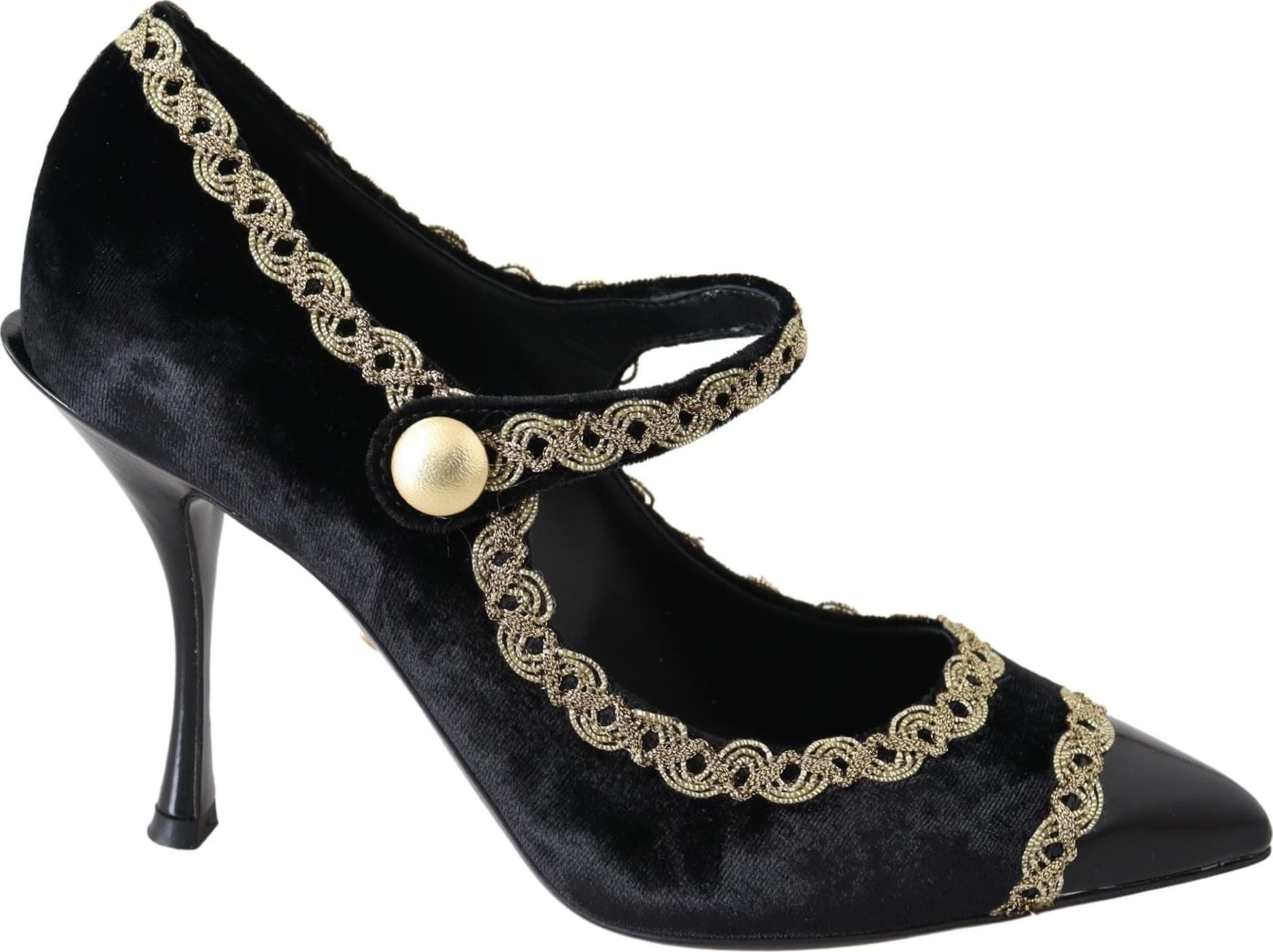 Dolce & Gabbana Black Velvet Gold Mary Janes Pumps - 4