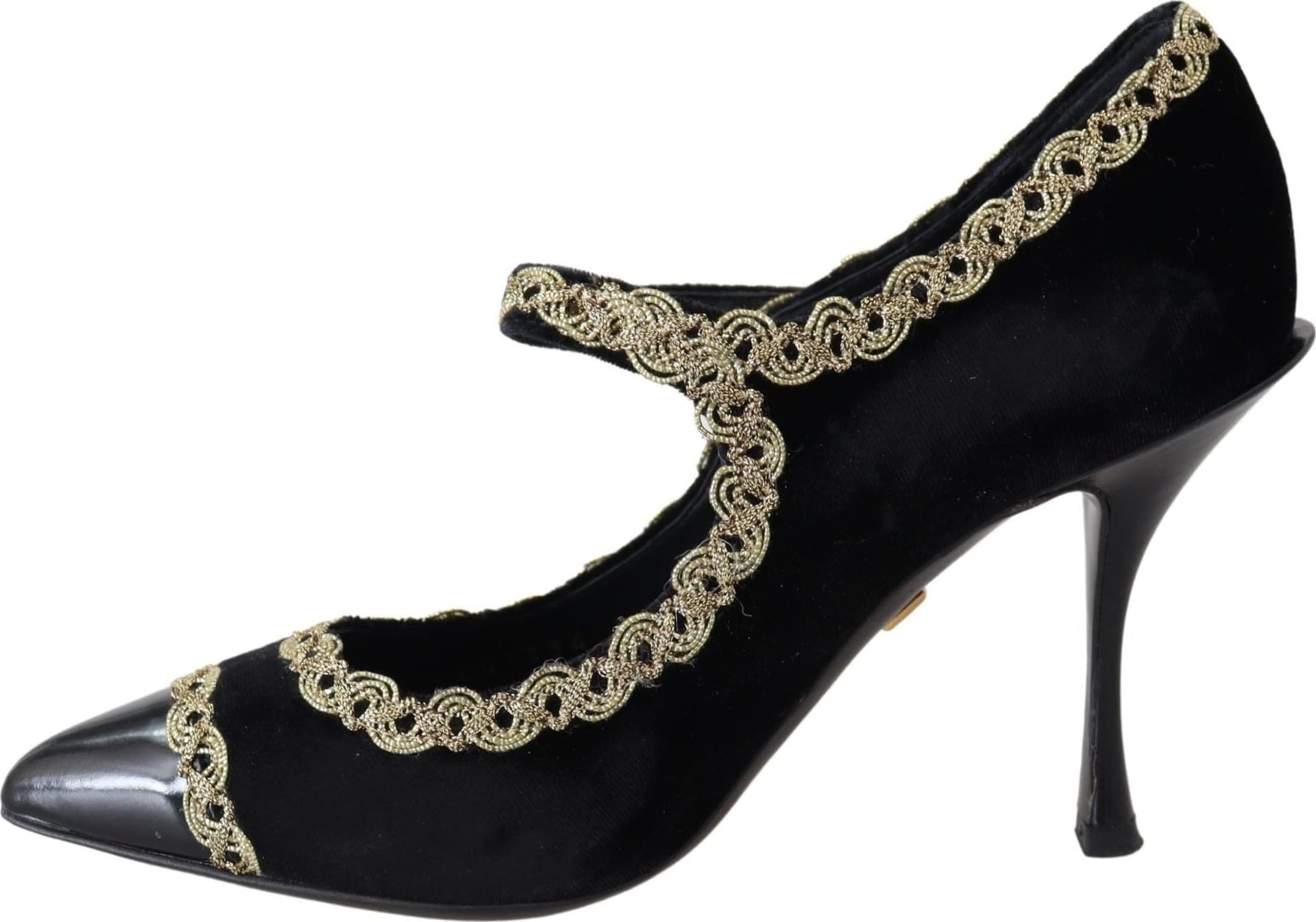 Dolce & Gabbana Black Velvet Gold Mary Janes Pumps - 5