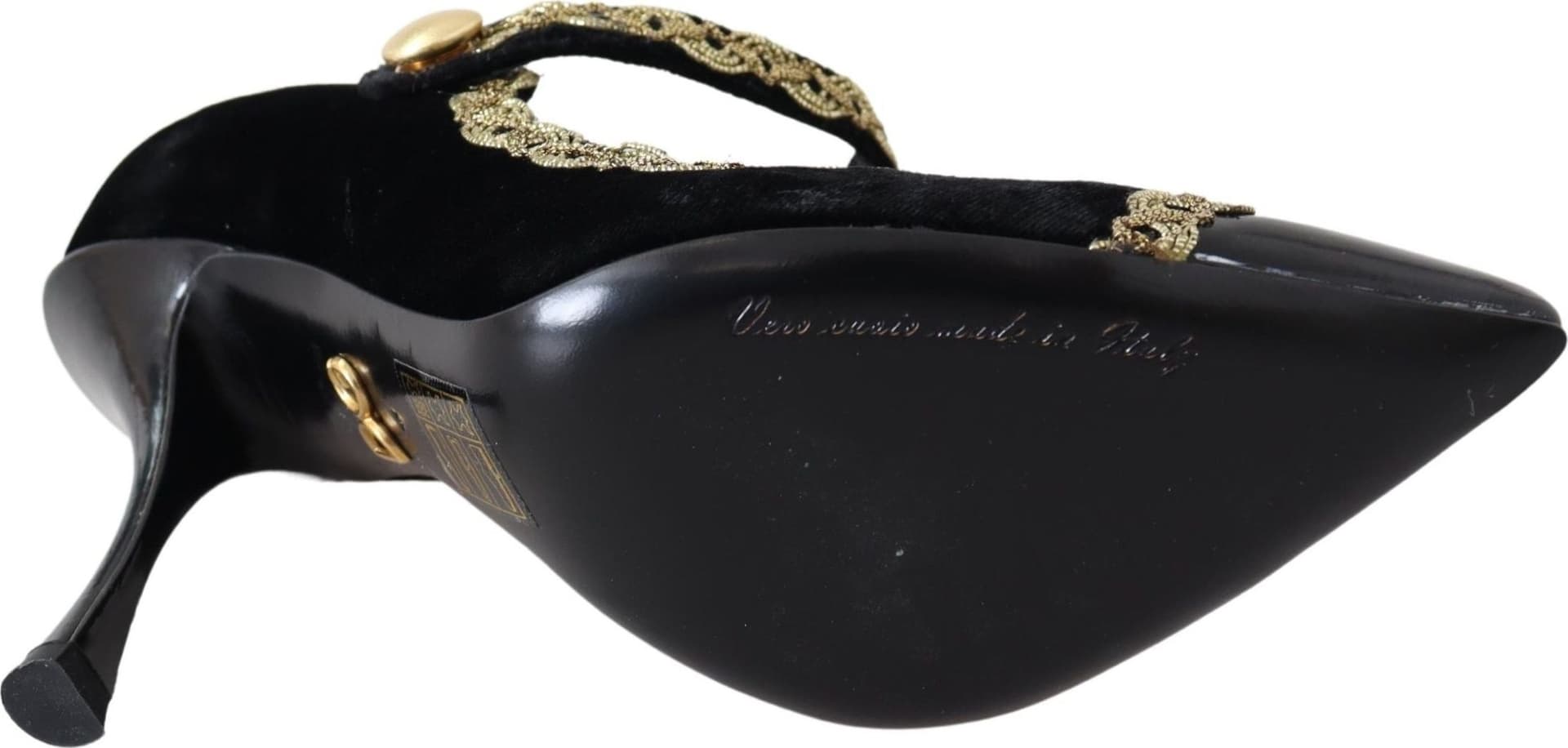Dolce & Gabbana Black Velvet Gold Mary Janes Pumps - 6