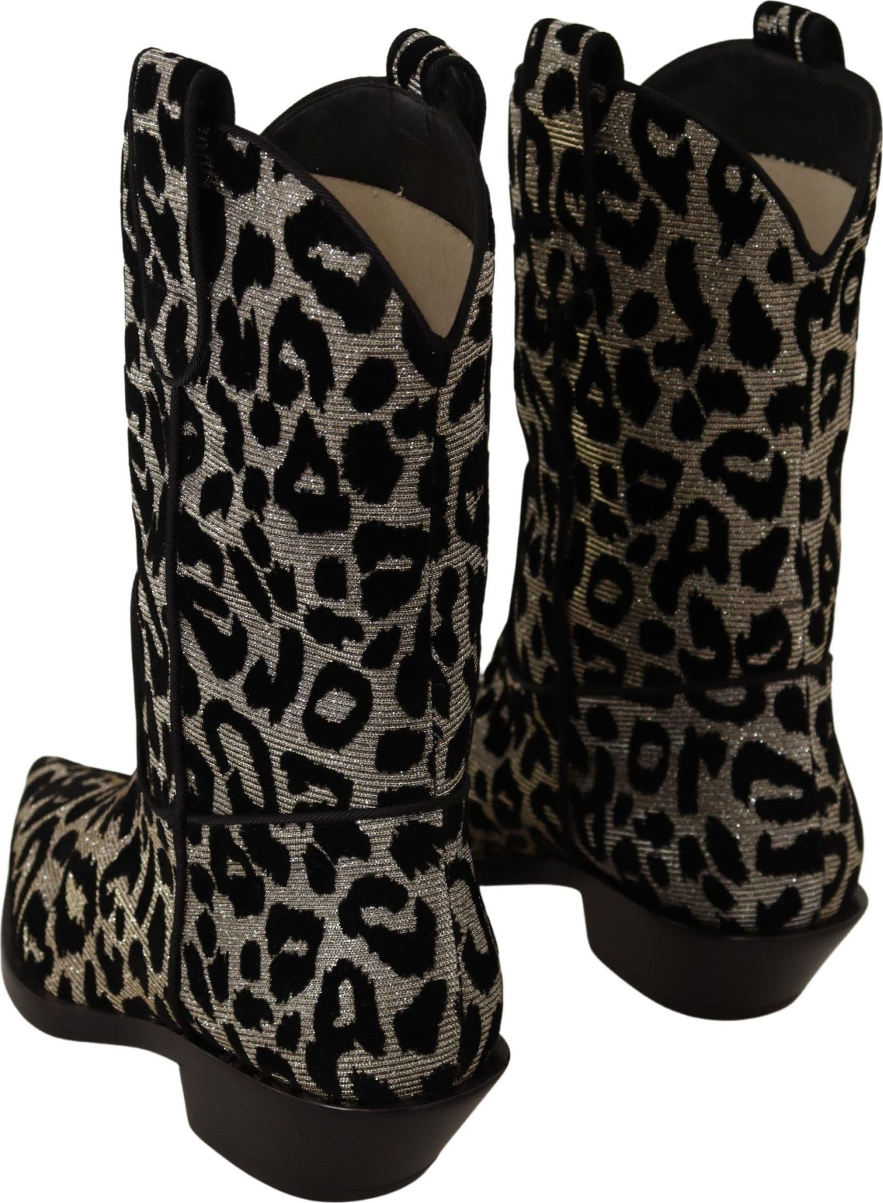 Dolce & Gabbana Gray Black Leopard Cowboy Boots Shoes - 3
