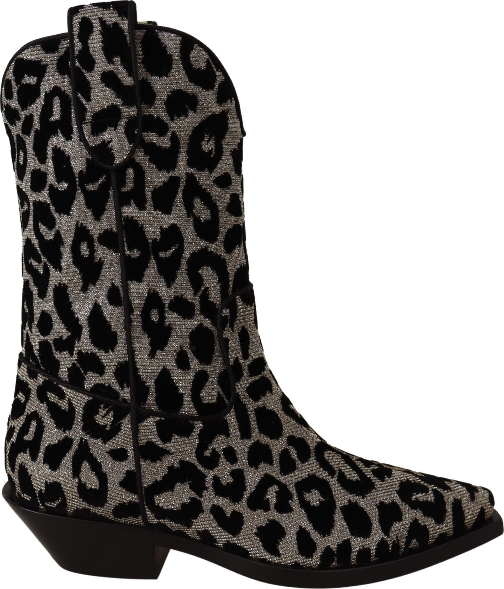 Dolce & Gabbana Gray Black Leopard Cowboy Boots Shoes - 5