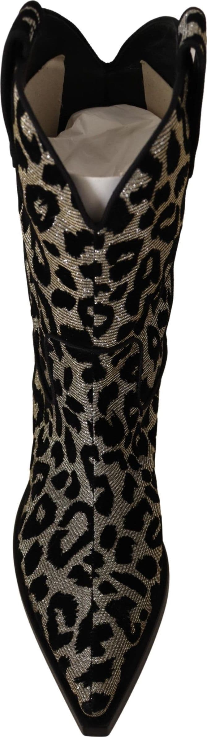 Dolce & Gabbana Gray Black Leopard Cowboy Boots Shoes - 7